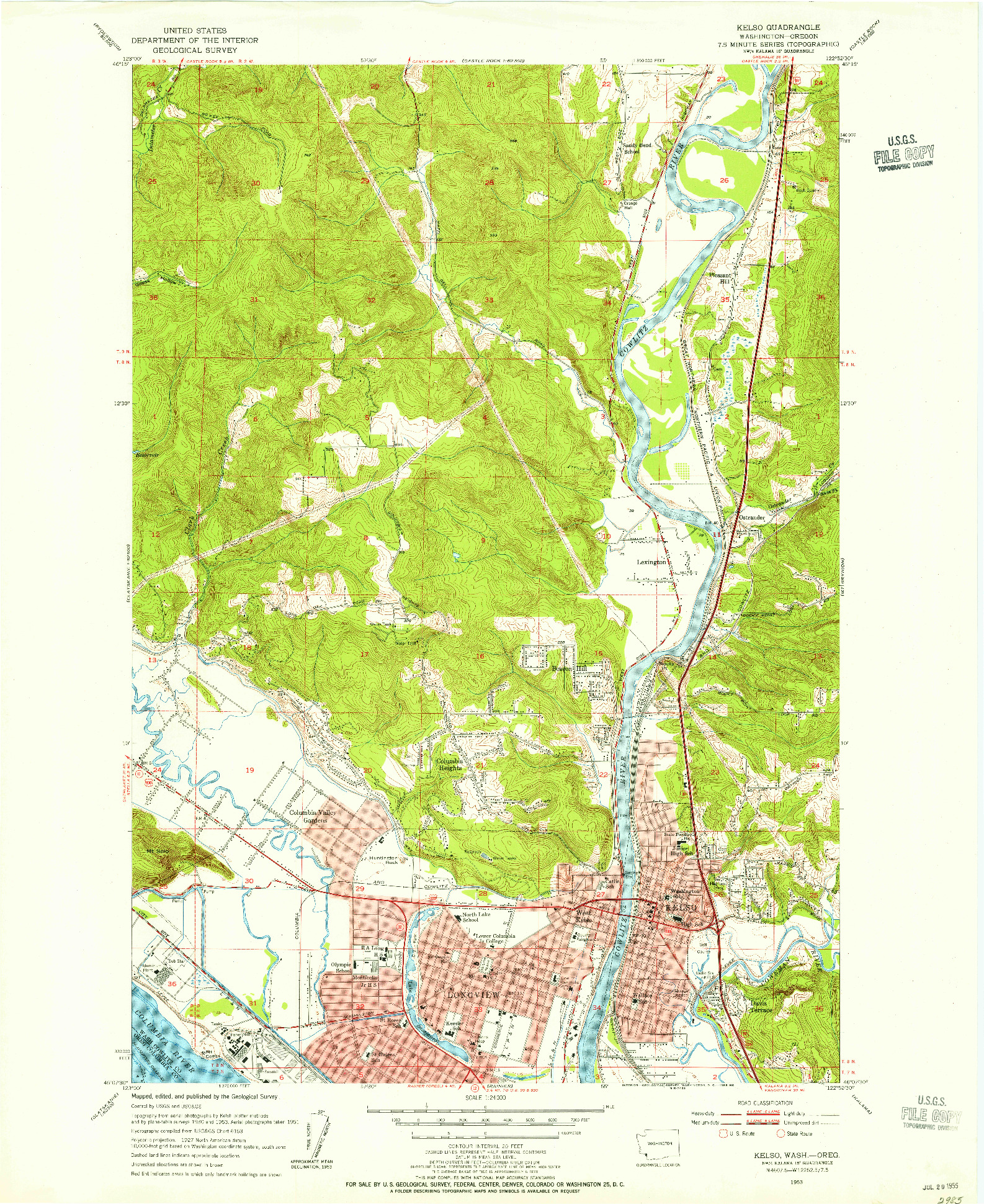 USGS 1:24000-SCALE QUADRANGLE FOR KELSO, WA 1953