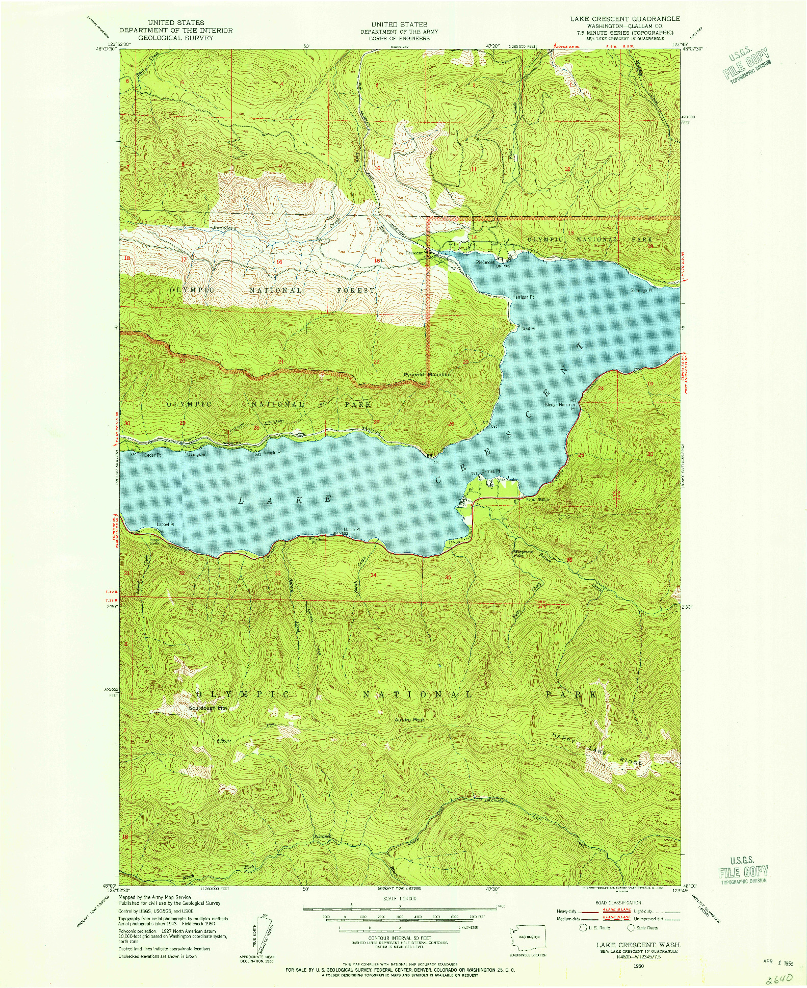 USGS 1:24000-SCALE QUADRANGLE FOR LAKE CRESCENT, WA 1950