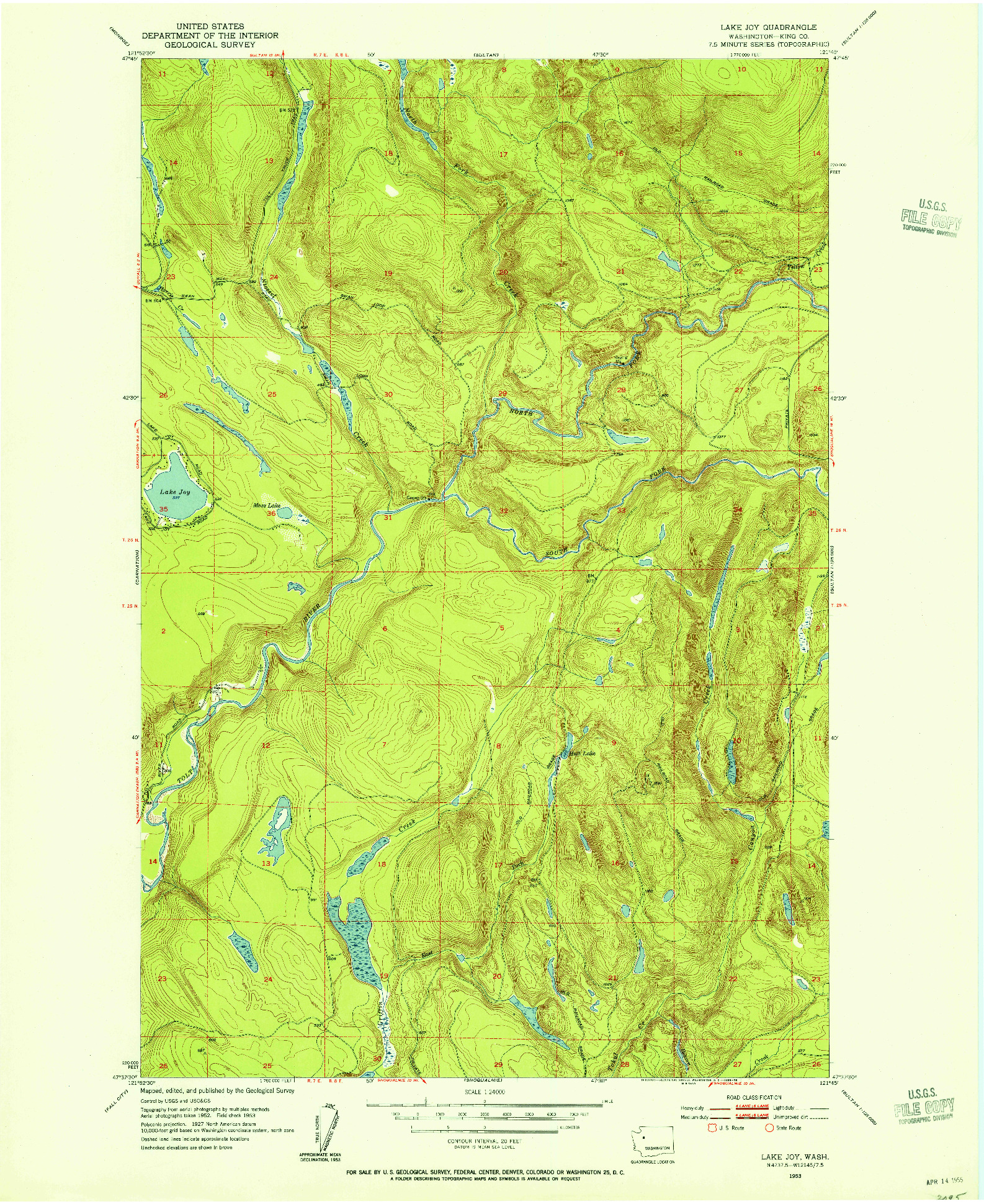 USGS 1:24000-SCALE QUADRANGLE FOR LAKE JOY, WA 1953