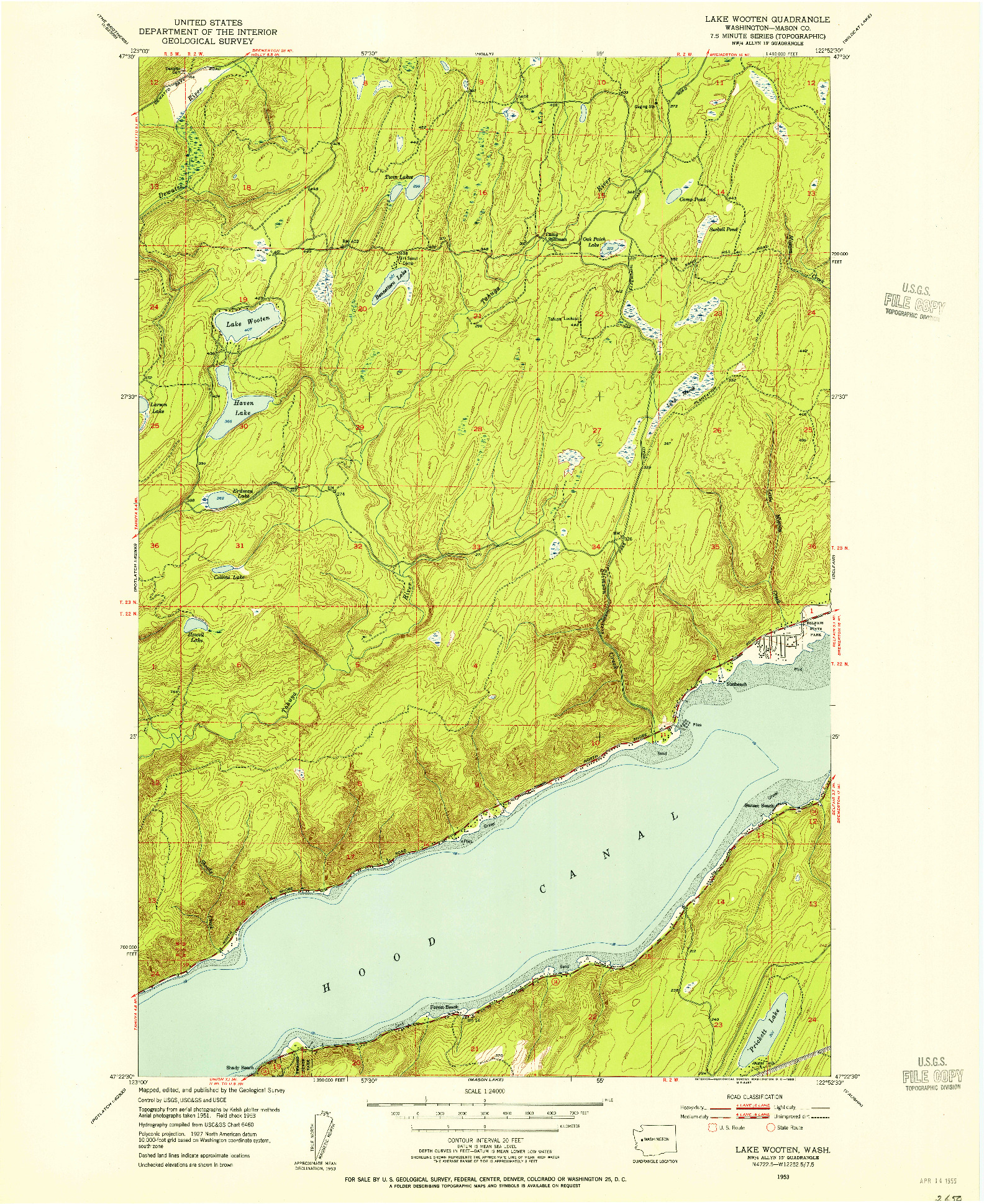 USGS 1:24000-SCALE QUADRANGLE FOR LAKE WOOTEN, WA 1953