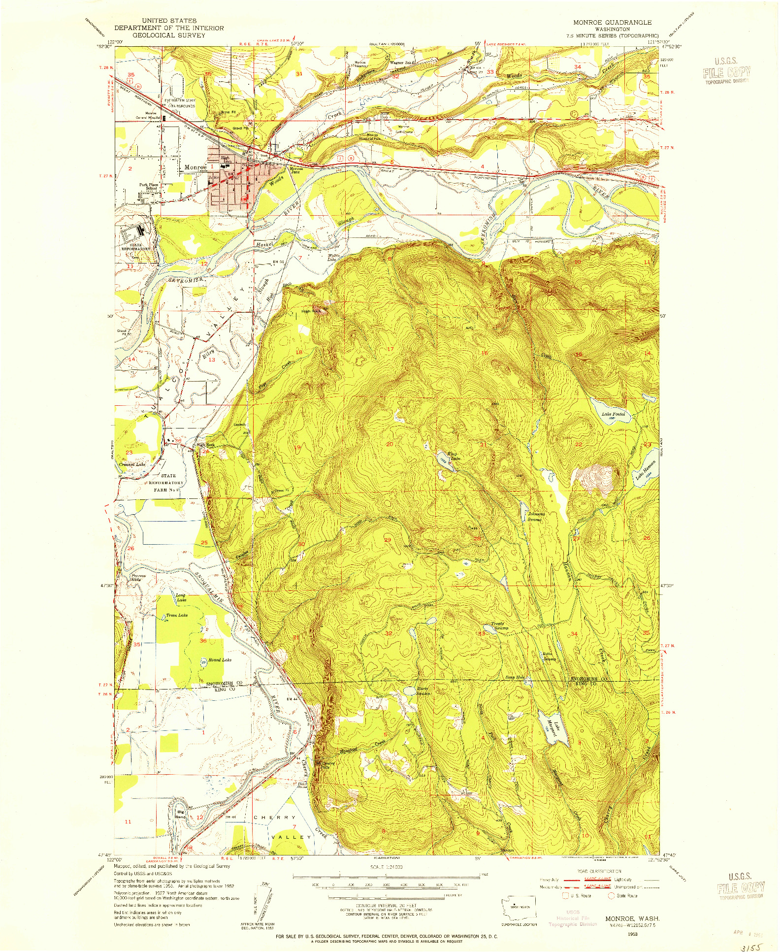 USGS 1:24000-SCALE QUADRANGLE FOR MONROE, WA 1953