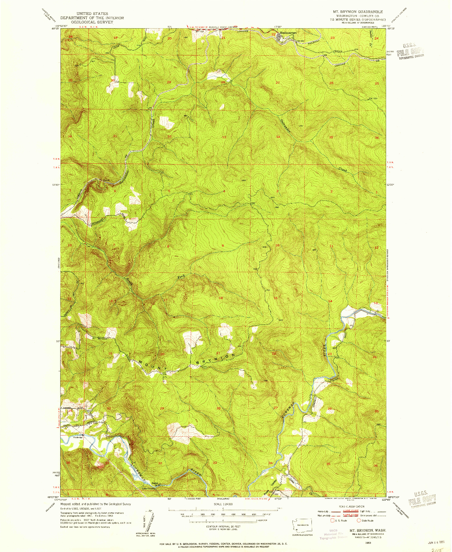 USGS 1:24000-SCALE QUADRANGLE FOR MT. BRYNION, WA 1953