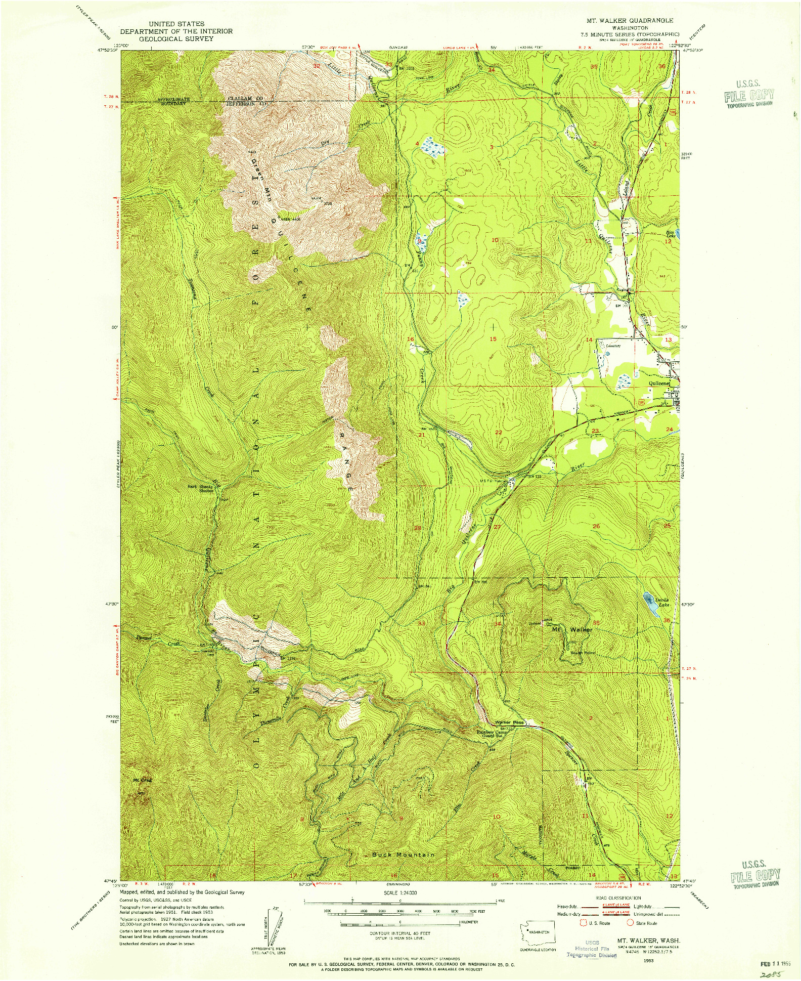 USGS 1:24000-SCALE QUADRANGLE FOR MT. WALKER, WA 1953