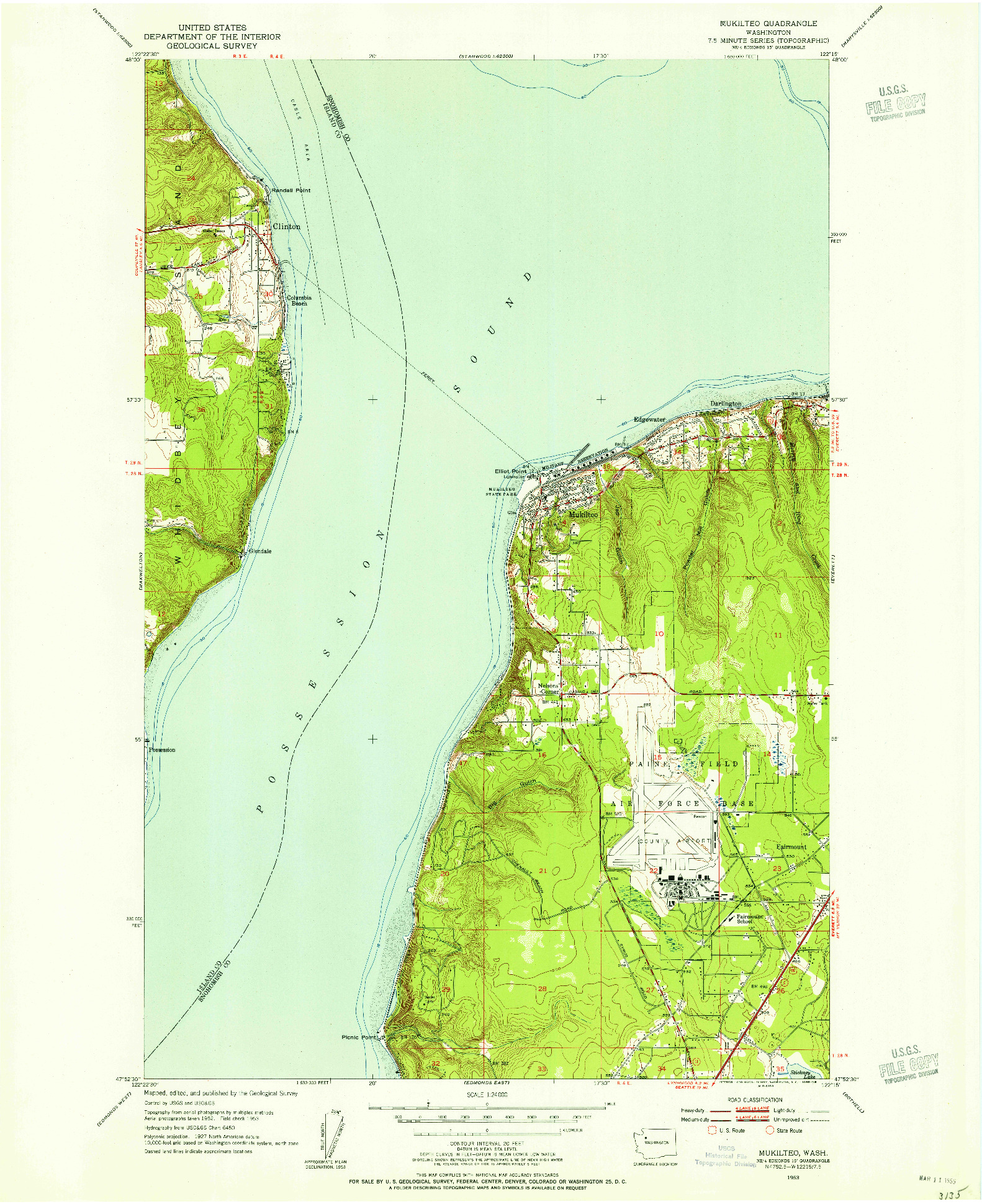 USGS 1:24000-SCALE QUADRANGLE FOR MUKILTEO, WA 1953