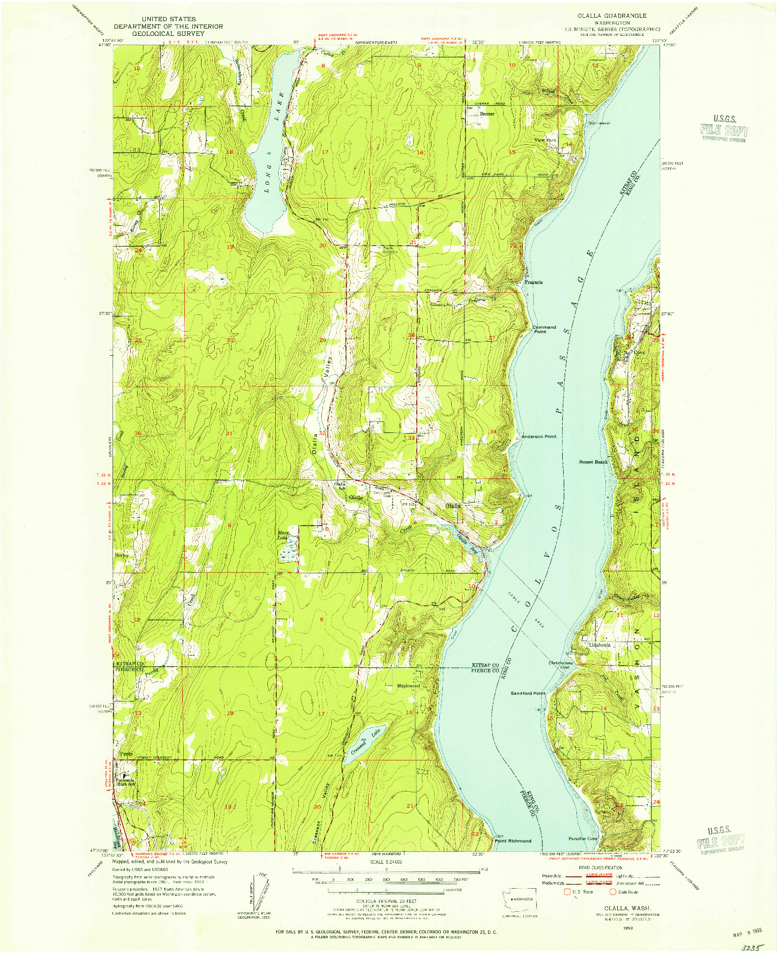 USGS 1:24000-SCALE QUADRANGLE FOR OLALLA, WA 1953