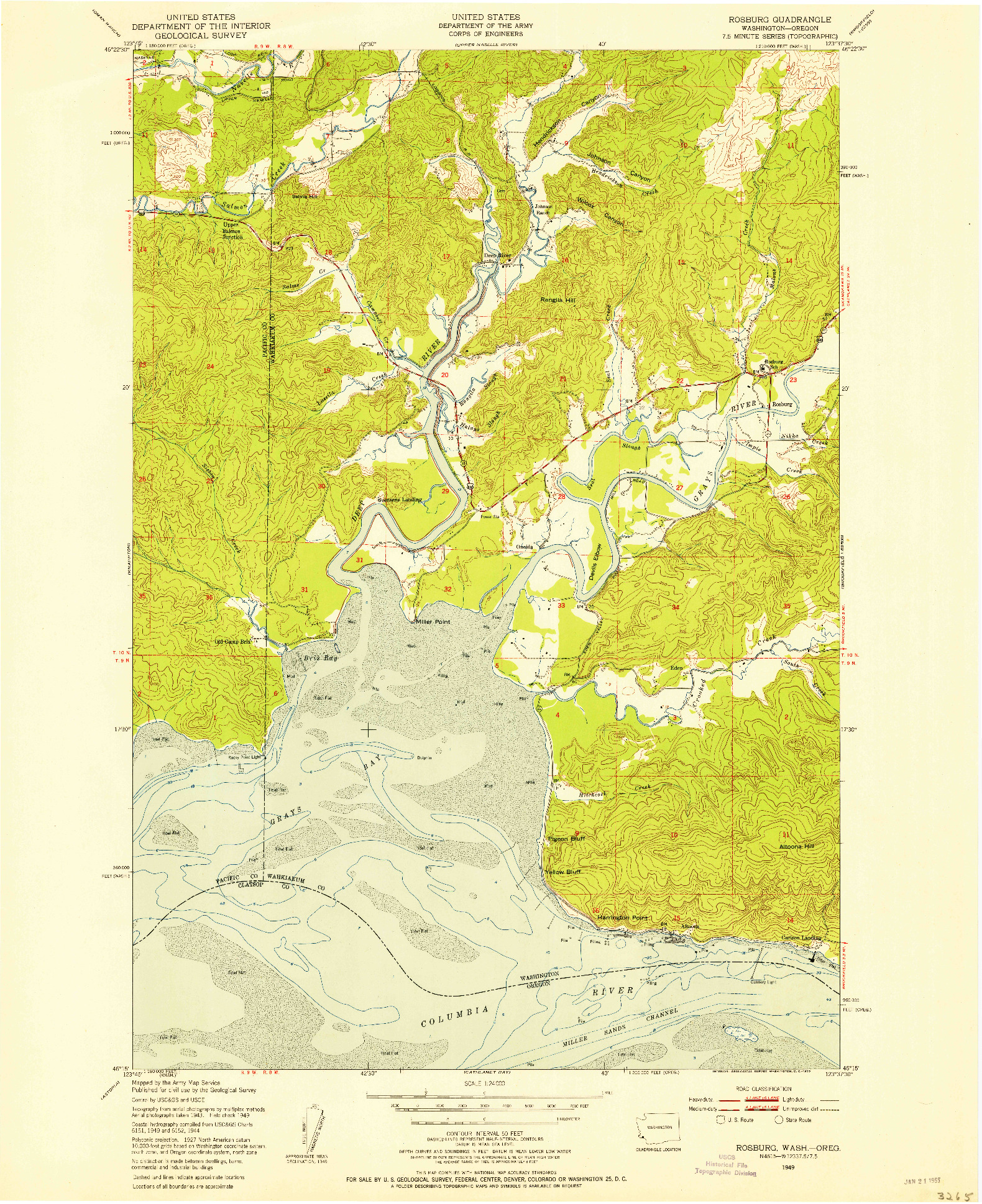 USGS 1:24000-SCALE QUADRANGLE FOR ROSBURG, WA 1949