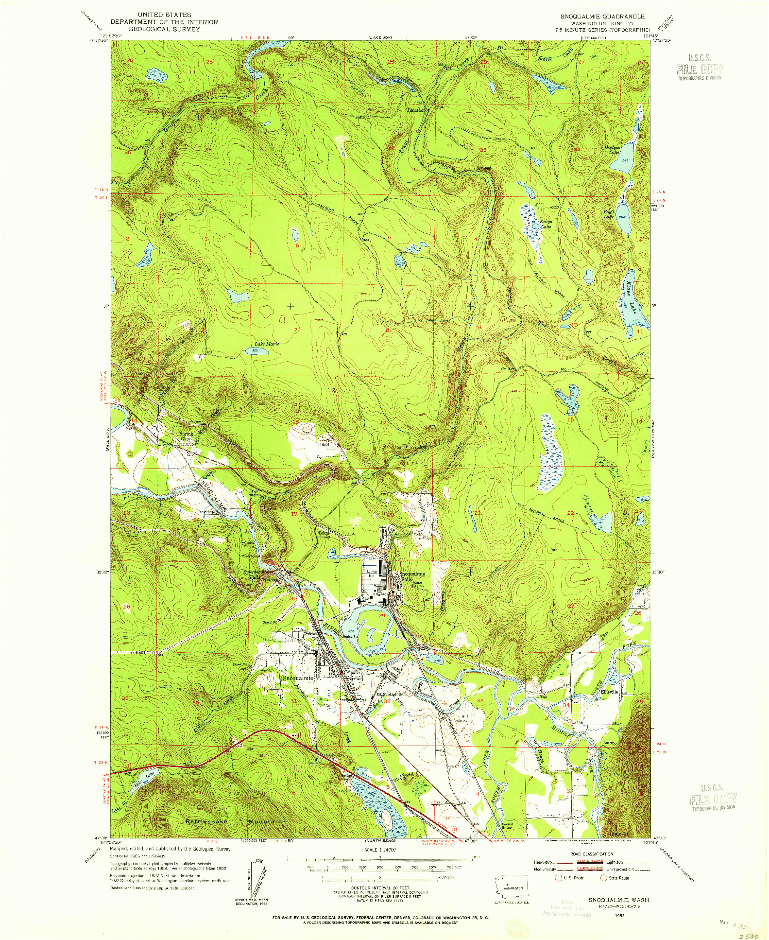 USGS 1:24000-SCALE QUADRANGLE FOR SNOQUALMIE, WA 1953