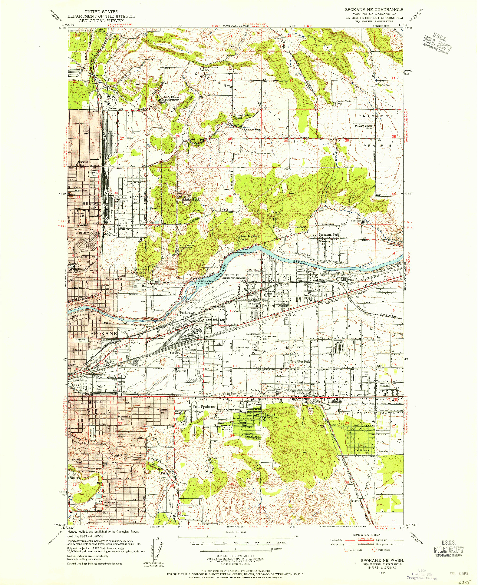 USGS 1:24000-SCALE QUADRANGLE FOR SPOKANE NE, WA 1950