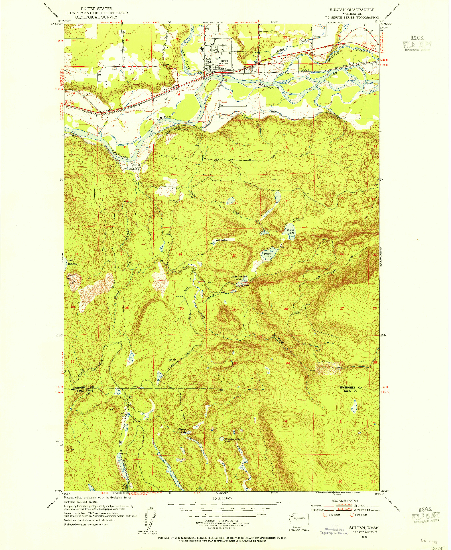 USGS 1:24000-SCALE QUADRANGLE FOR SULTAN, WA 1953