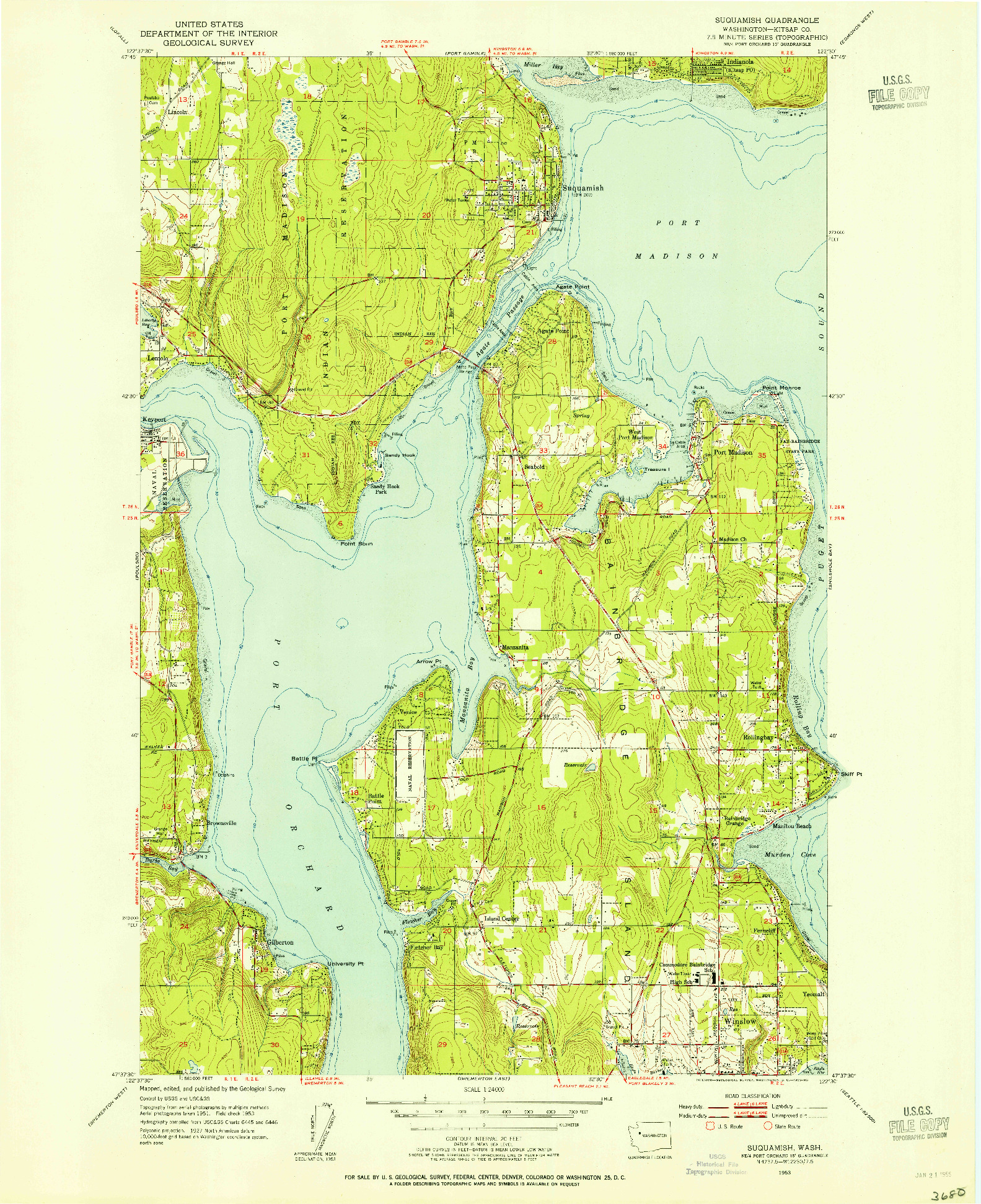 USGS 1:24000-SCALE QUADRANGLE FOR SUQUAMISH, WA 1953