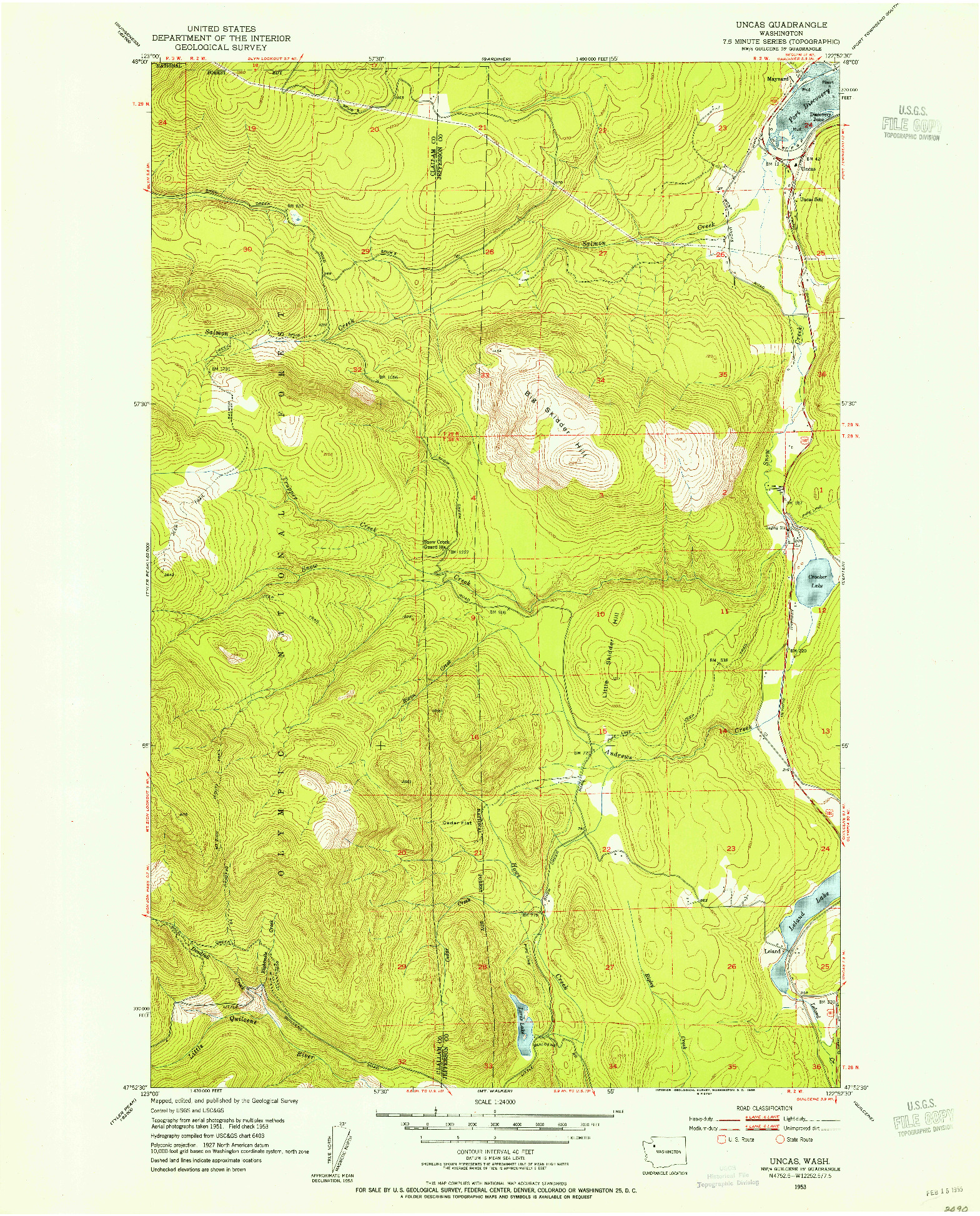 USGS 1:24000-SCALE QUADRANGLE FOR UNCAS, WA 1953