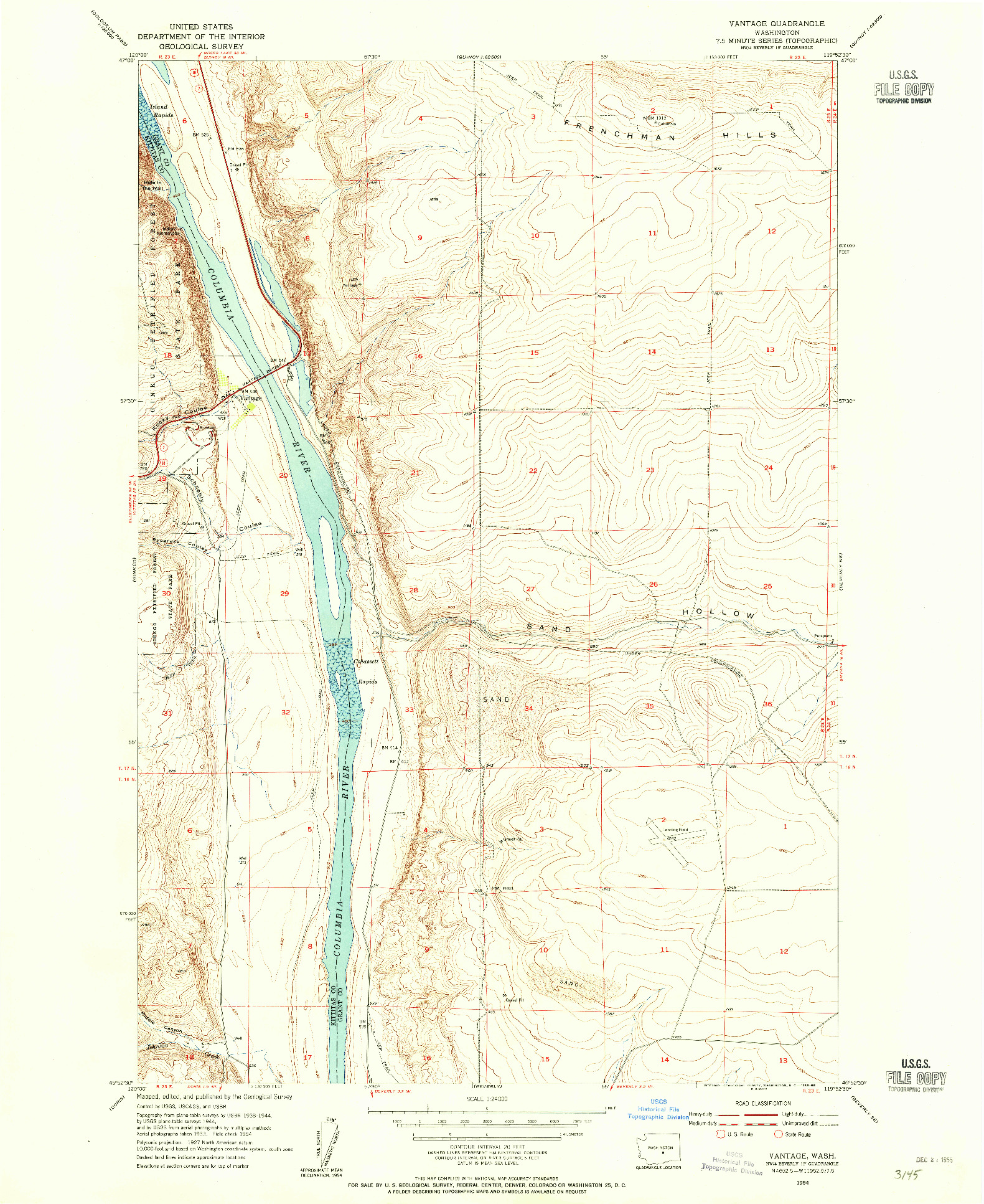 USGS 1:24000-SCALE QUADRANGLE FOR VANTAGE, WA 1954