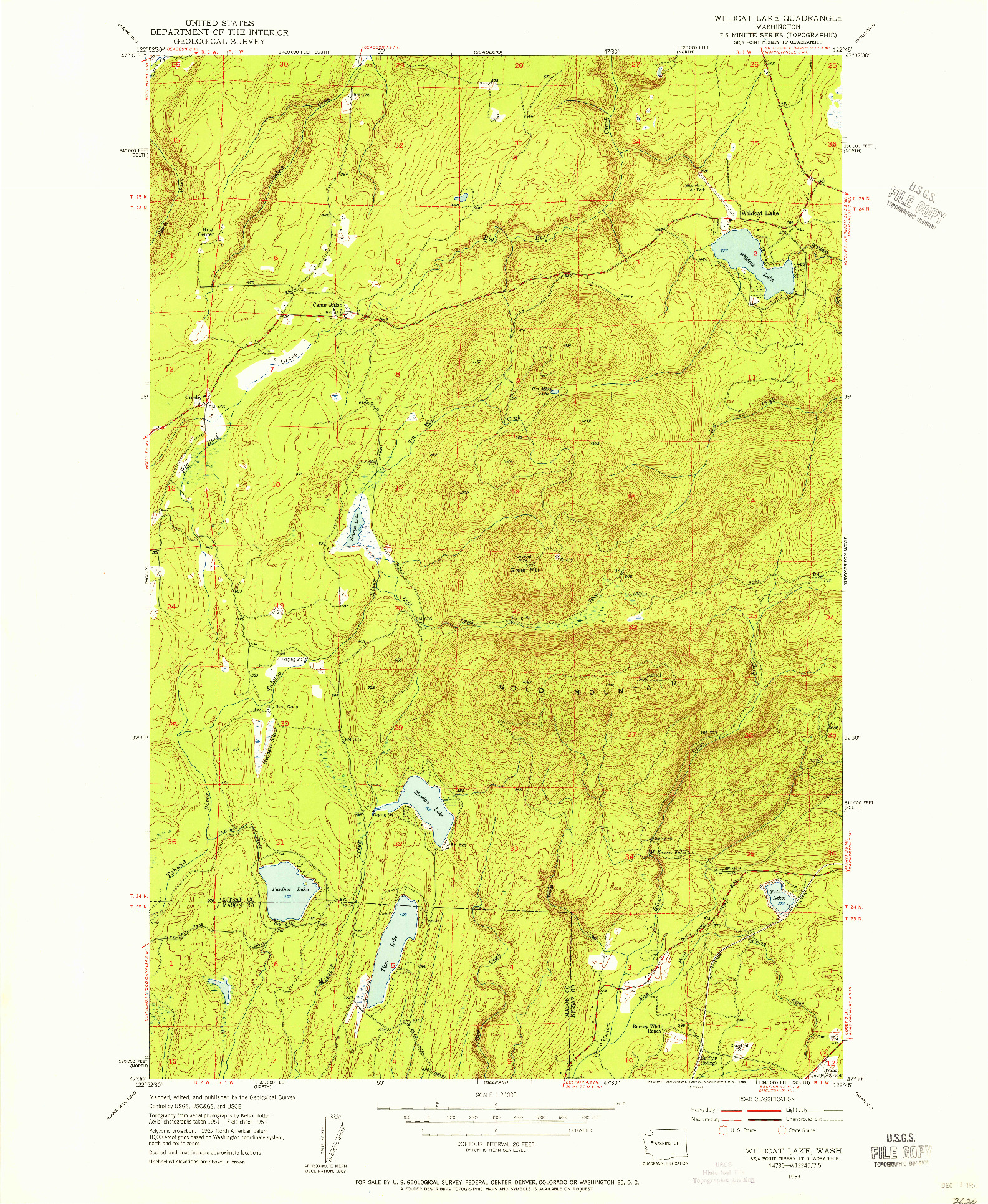 USGS 1:24000-SCALE QUADRANGLE FOR WILDCAT LAKE, WA 1953