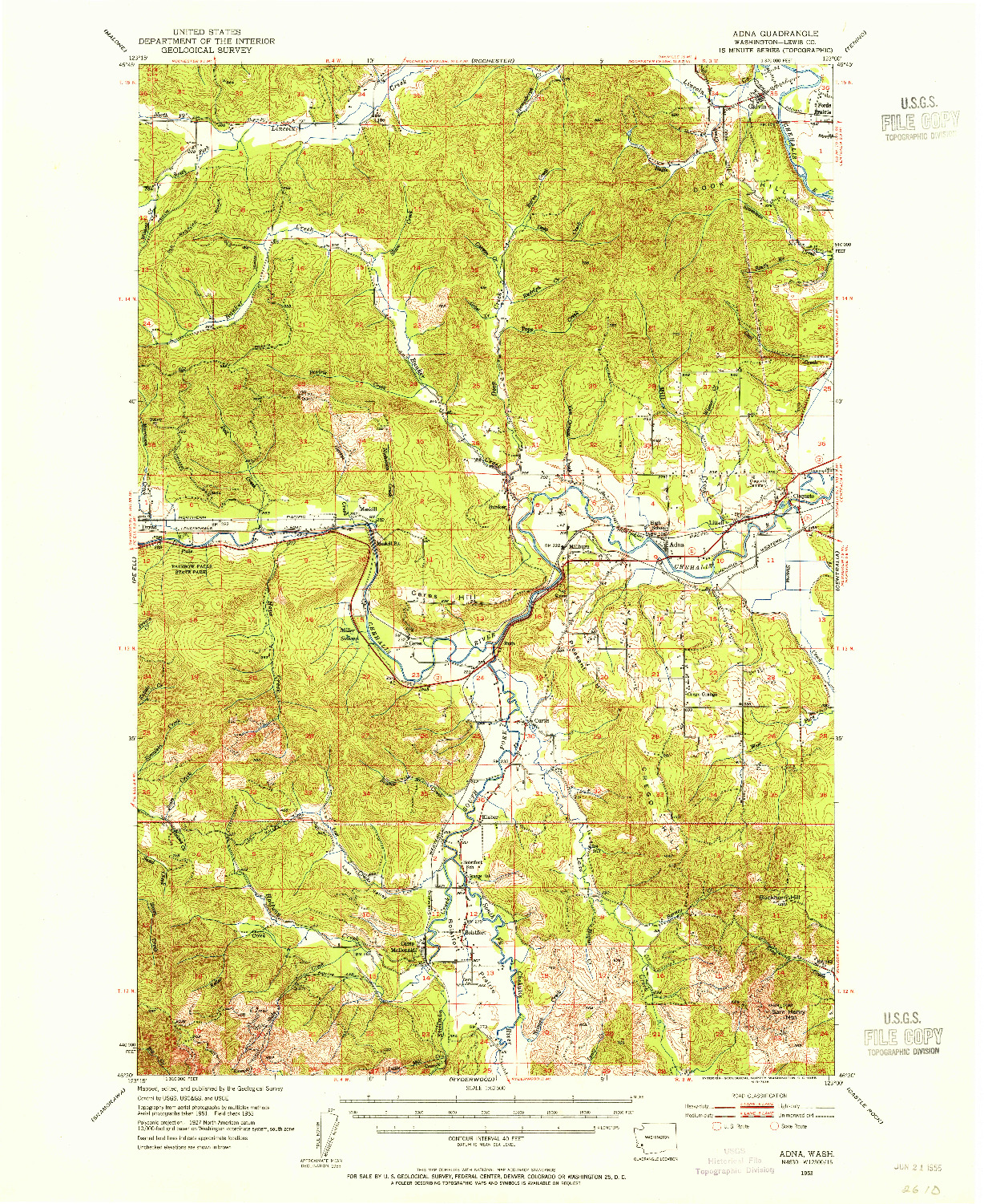 USGS 1:62500-SCALE QUADRANGLE FOR ADNA, WA 1953