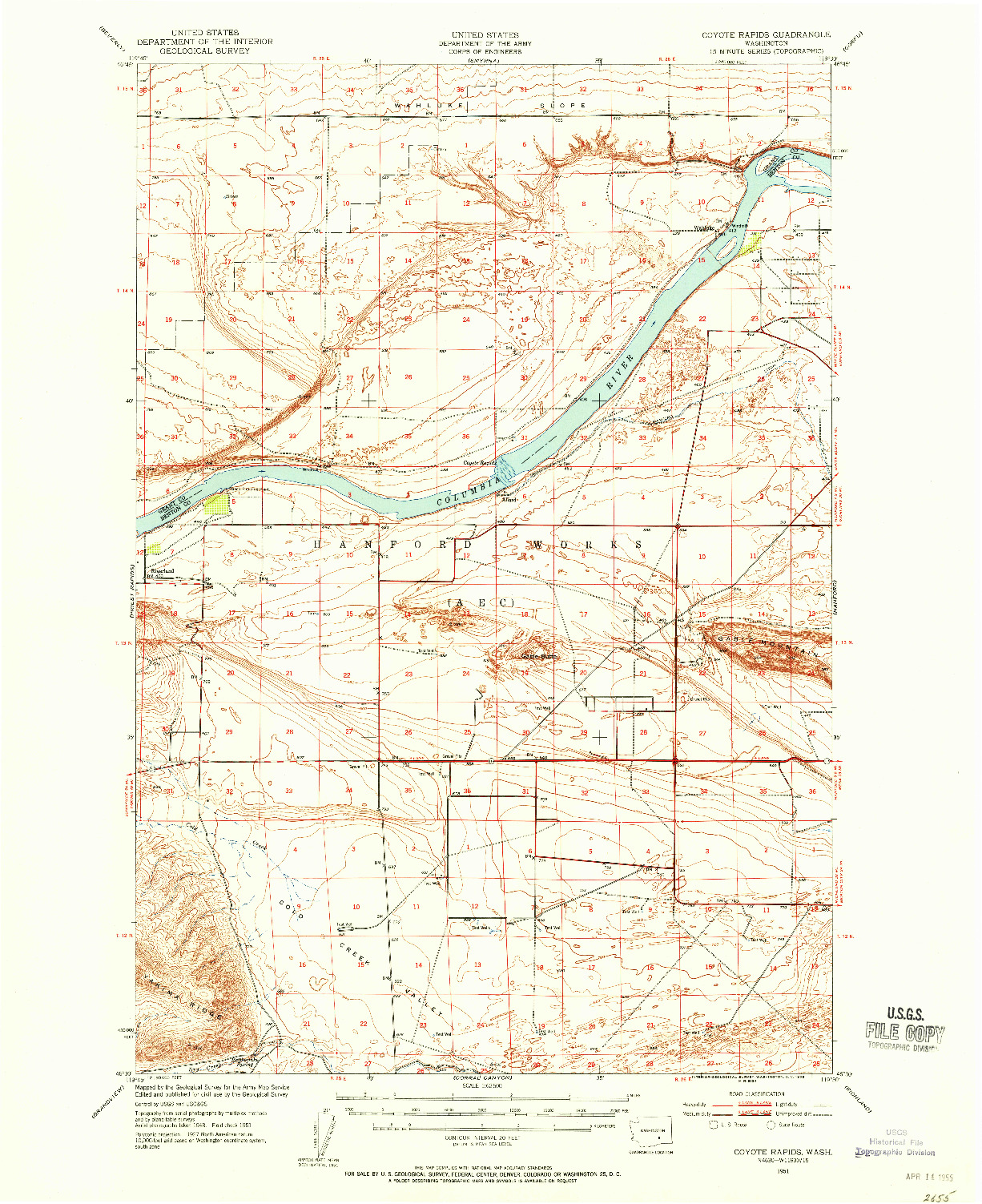 USGS 1:62500-SCALE QUADRANGLE FOR COYOTE RAPIDS, WA 1951