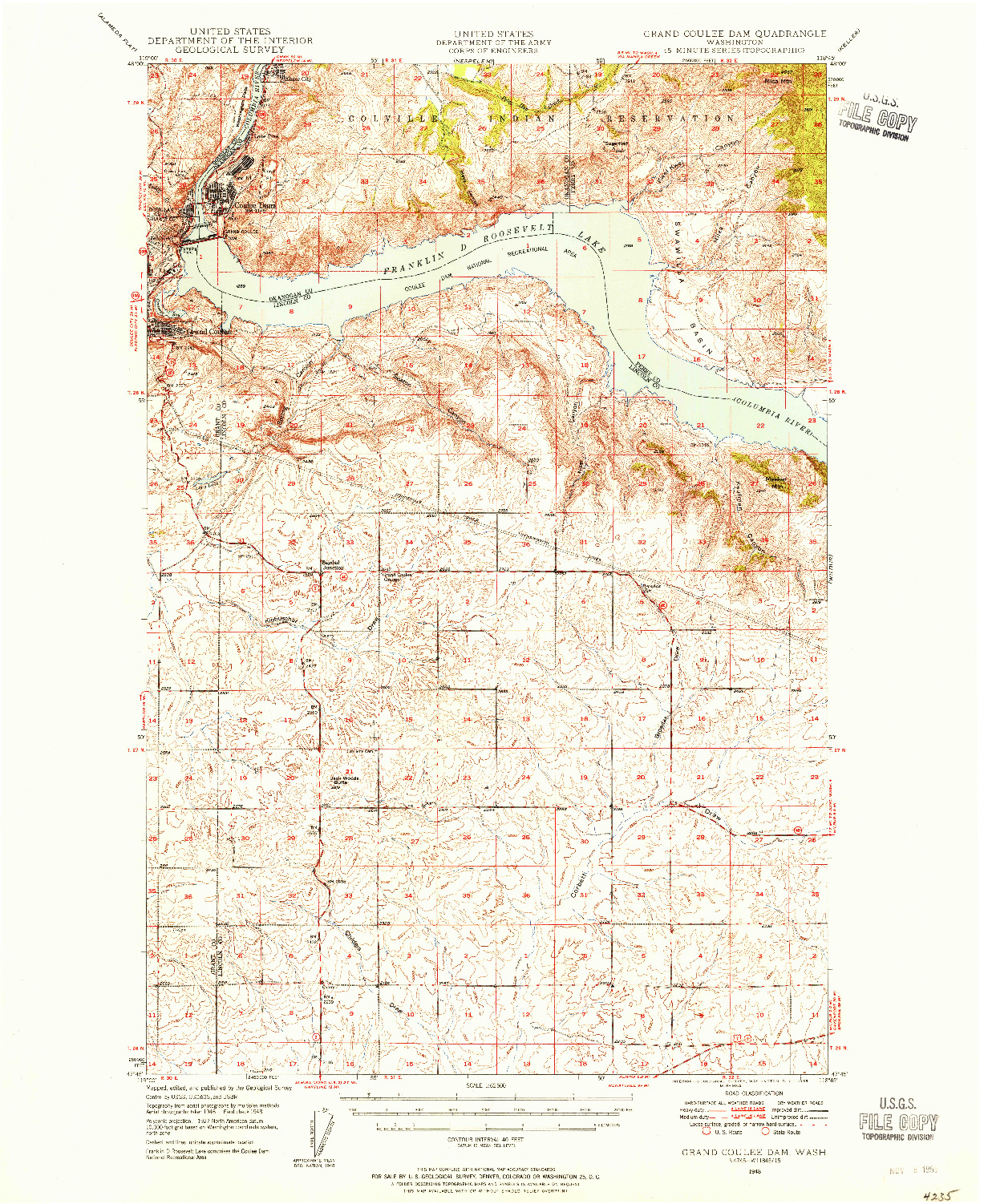 USGS 1:62500-SCALE QUADRANGLE FOR GRAND COULEE DAM, WA 1948