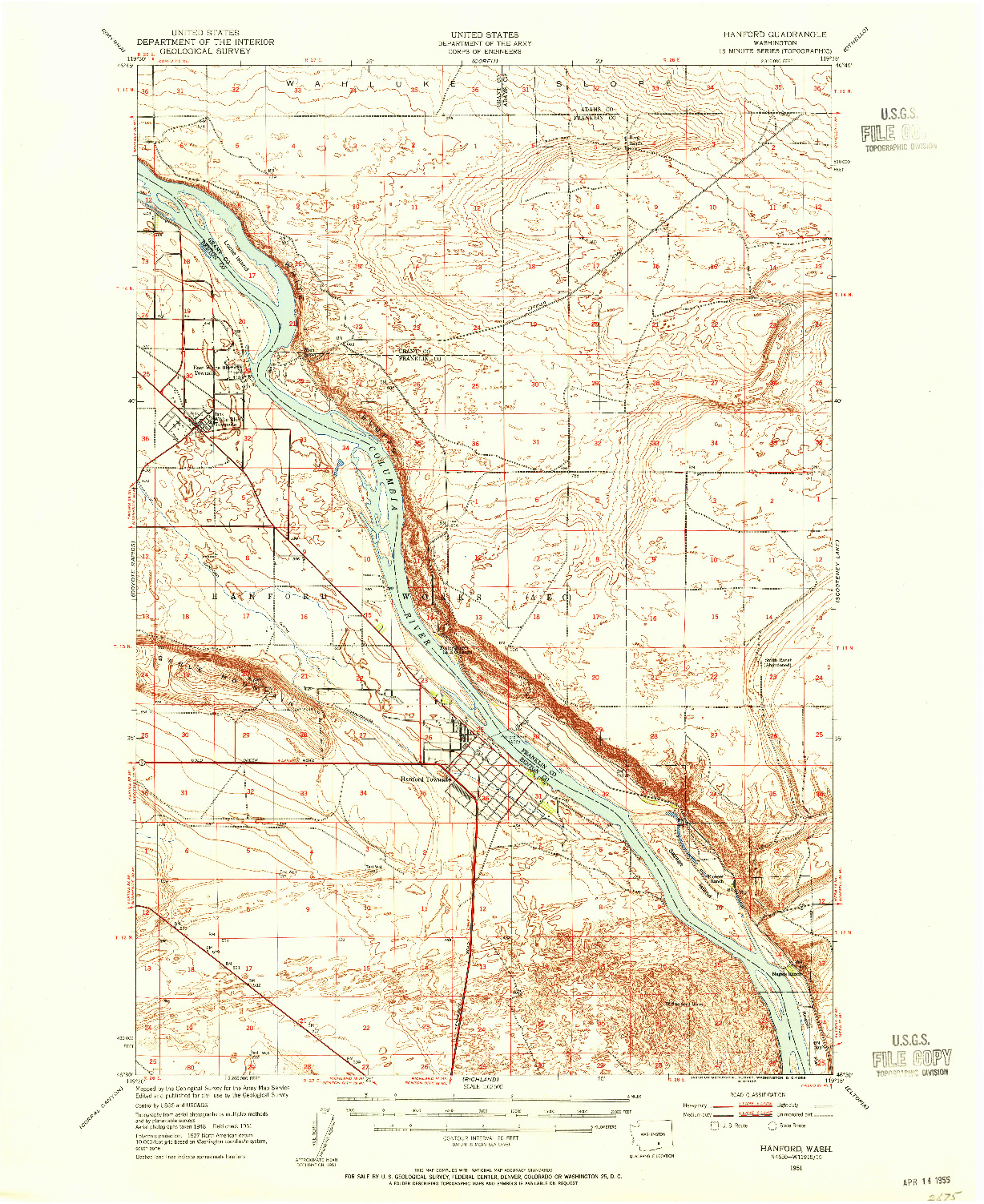 USGS 1:62500-SCALE QUADRANGLE FOR HANFORD, WA 1951