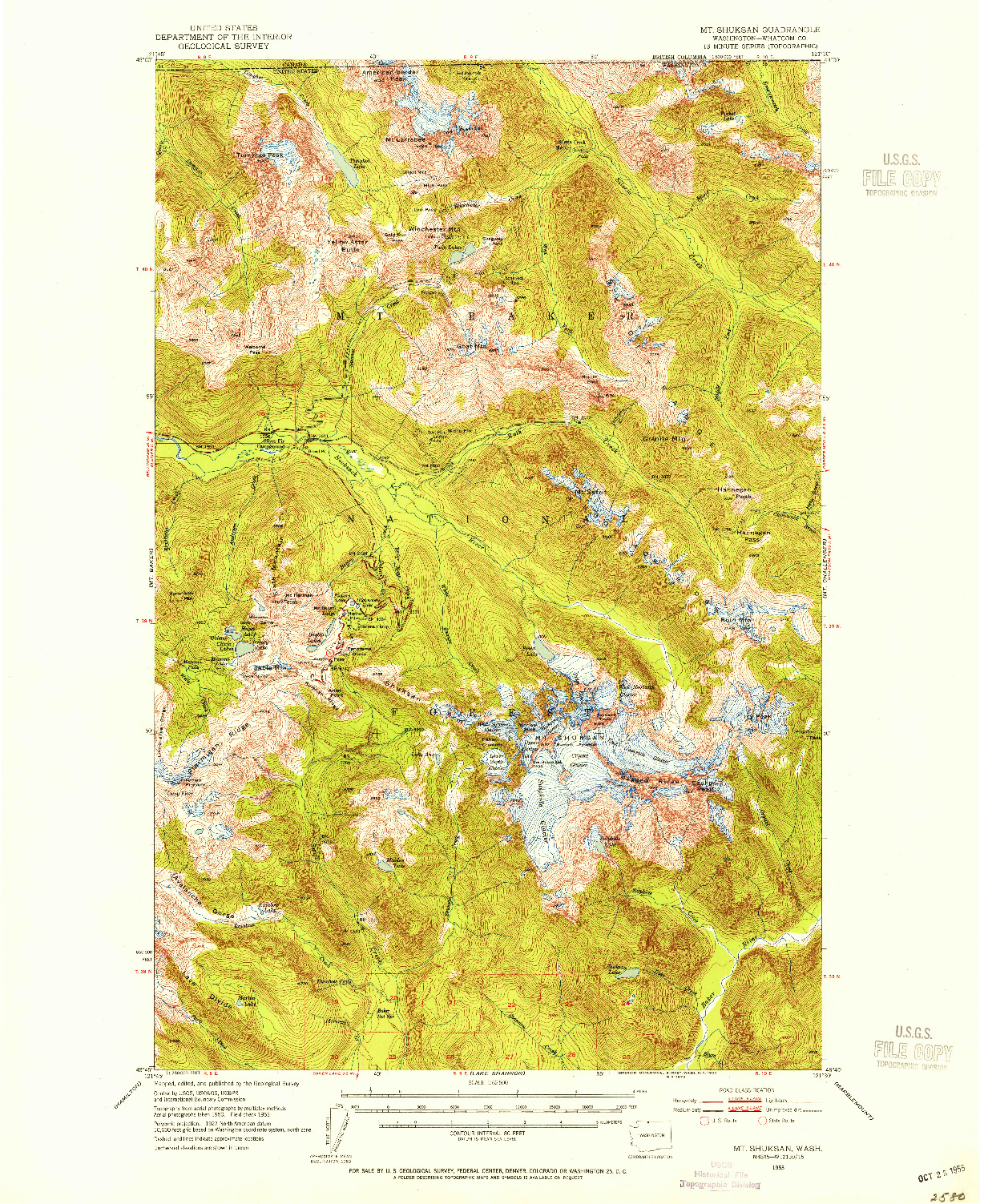 USGS 1:62500-SCALE QUADRANGLE FOR MT SHUKSAN, WA 1953