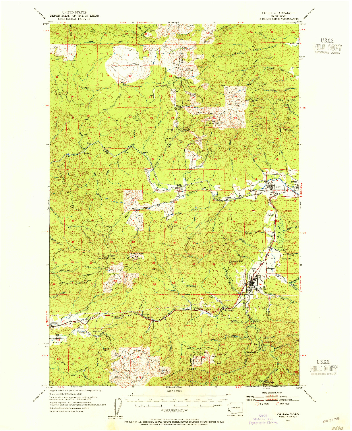 USGS 1:62500-SCALE QUADRANGLE FOR PE ELL, WA 1953