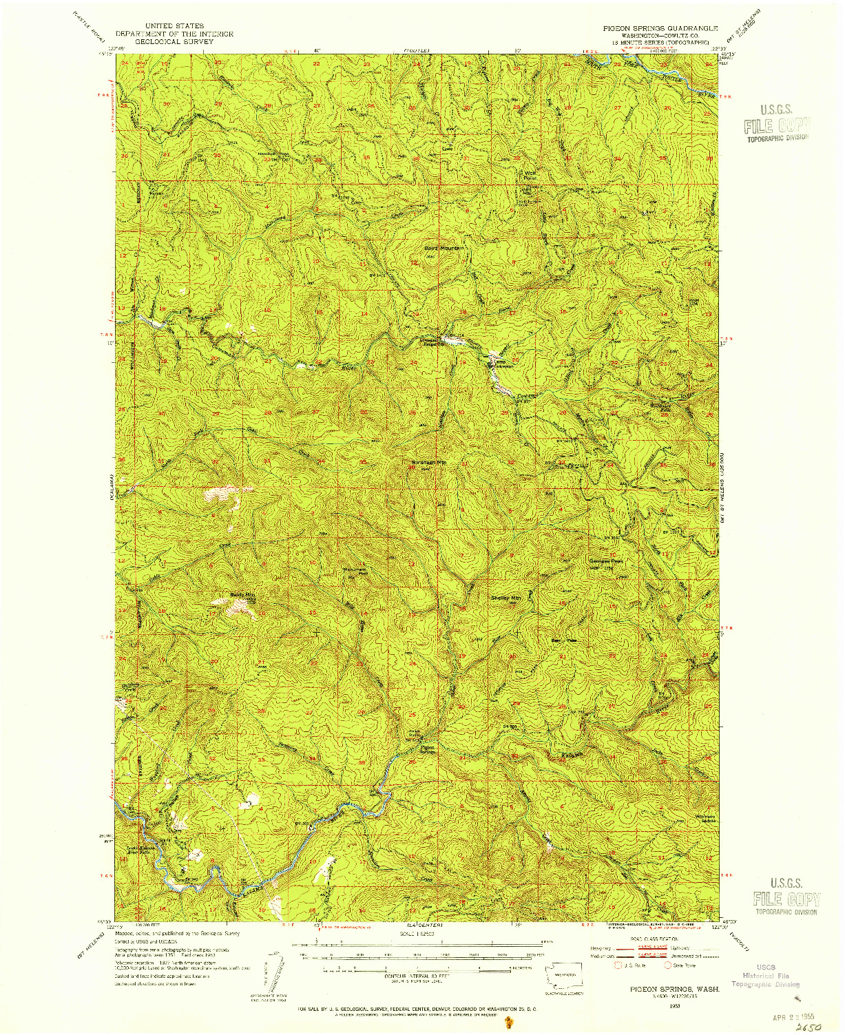 USGS 1:62500-SCALE QUADRANGLE FOR PIGEON SPRINGS, WA 1953