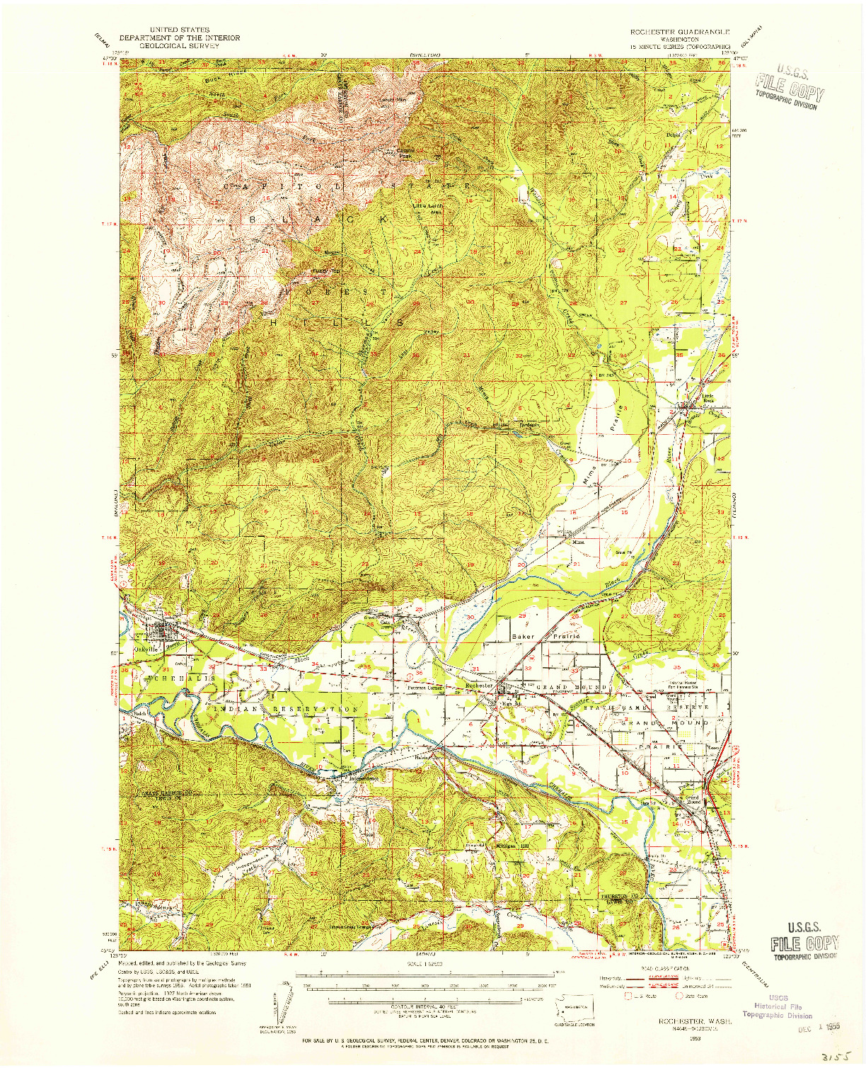 USGS 1:62500-SCALE QUADRANGLE FOR ROCHESTER, WA 1953