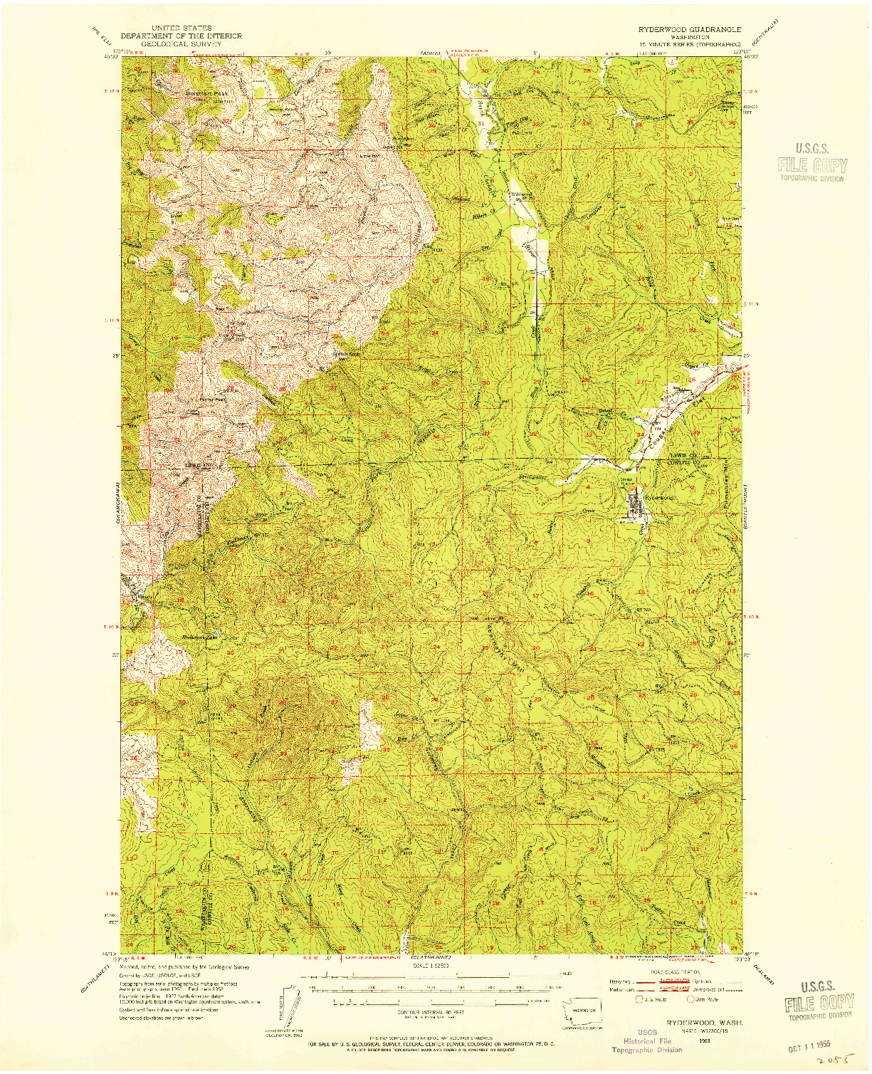 USGS 1:62500-SCALE QUADRANGLE FOR RYDERWOOD, WA 1953