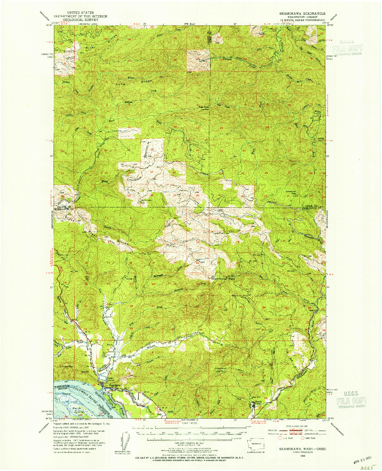 USGS 1:62500-SCALE QUADRANGLE FOR SKAMOKAWA, WA 1953