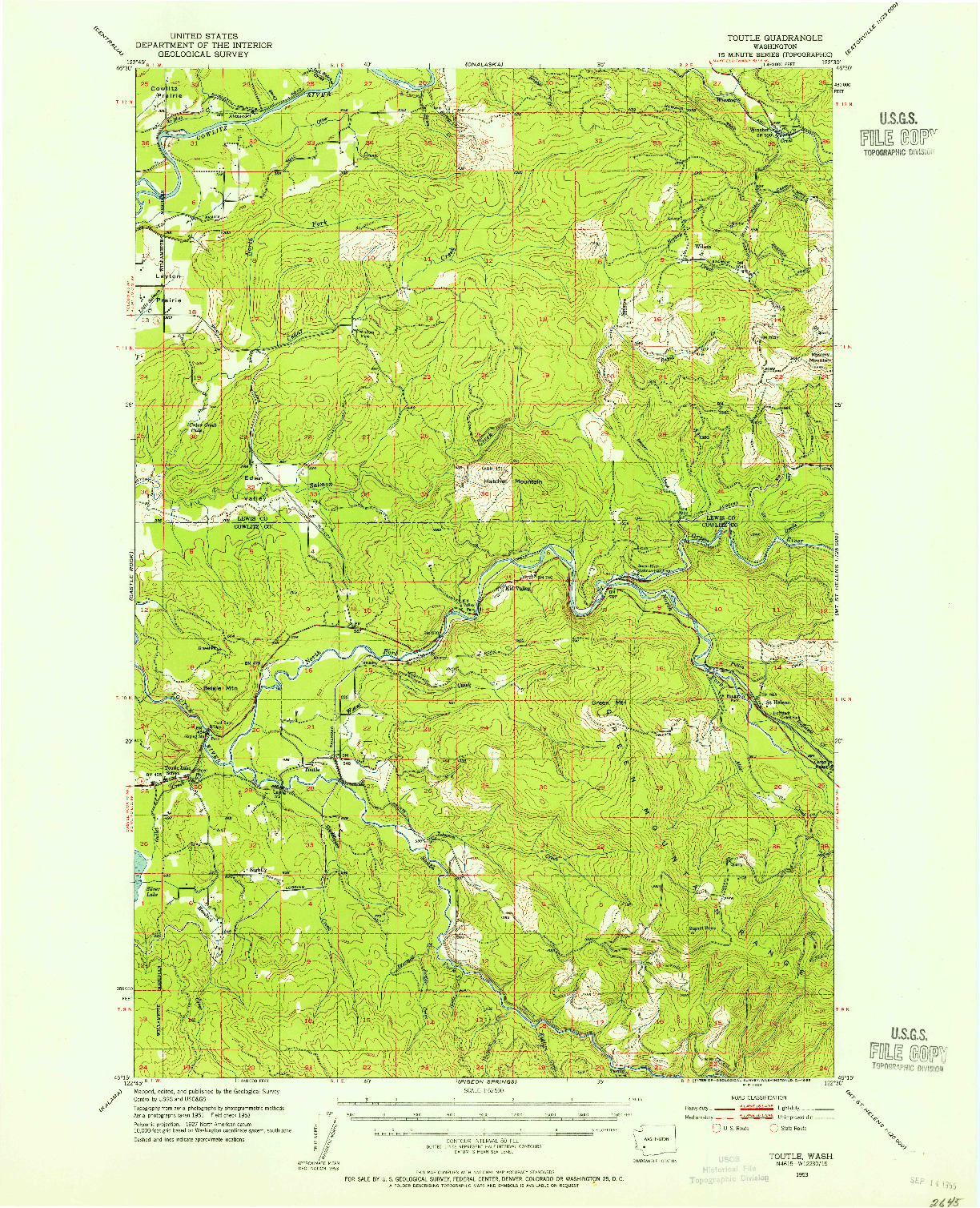 USGS 1:62500-SCALE QUADRANGLE FOR TOUTLE, WA 1953