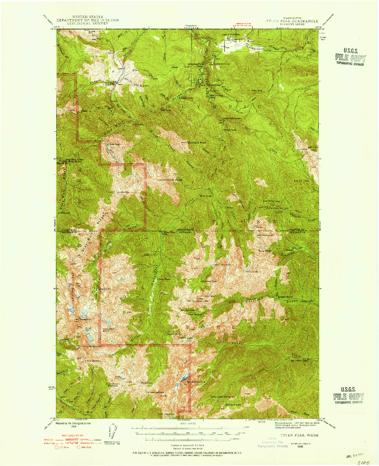 USGS 1:62500-SCALE QUADRANGLE FOR TYLER PEAK, WA 1946