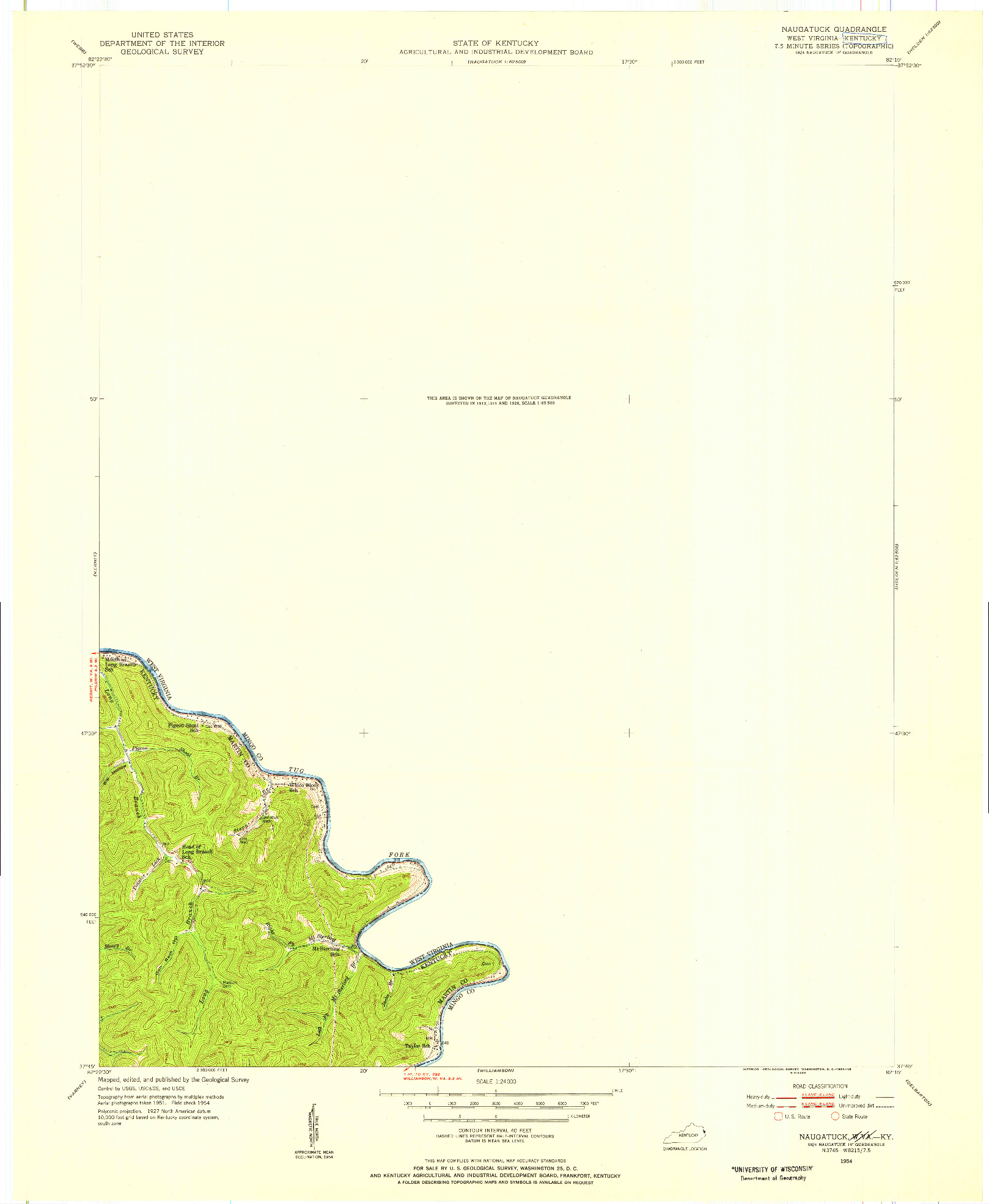 USGS 1:24000-SCALE QUADRANGLE FOR NAUGATUCK, WV 1954