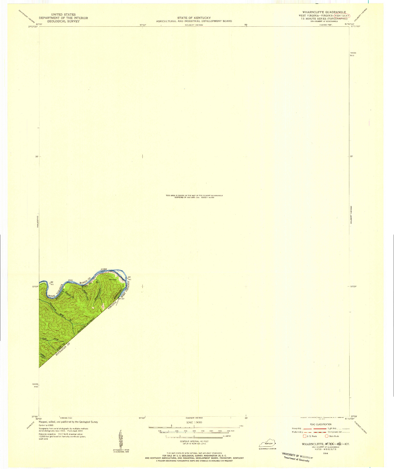 USGS 1:24000-SCALE QUADRANGLE FOR WHARNCLIFFE, WV 1954