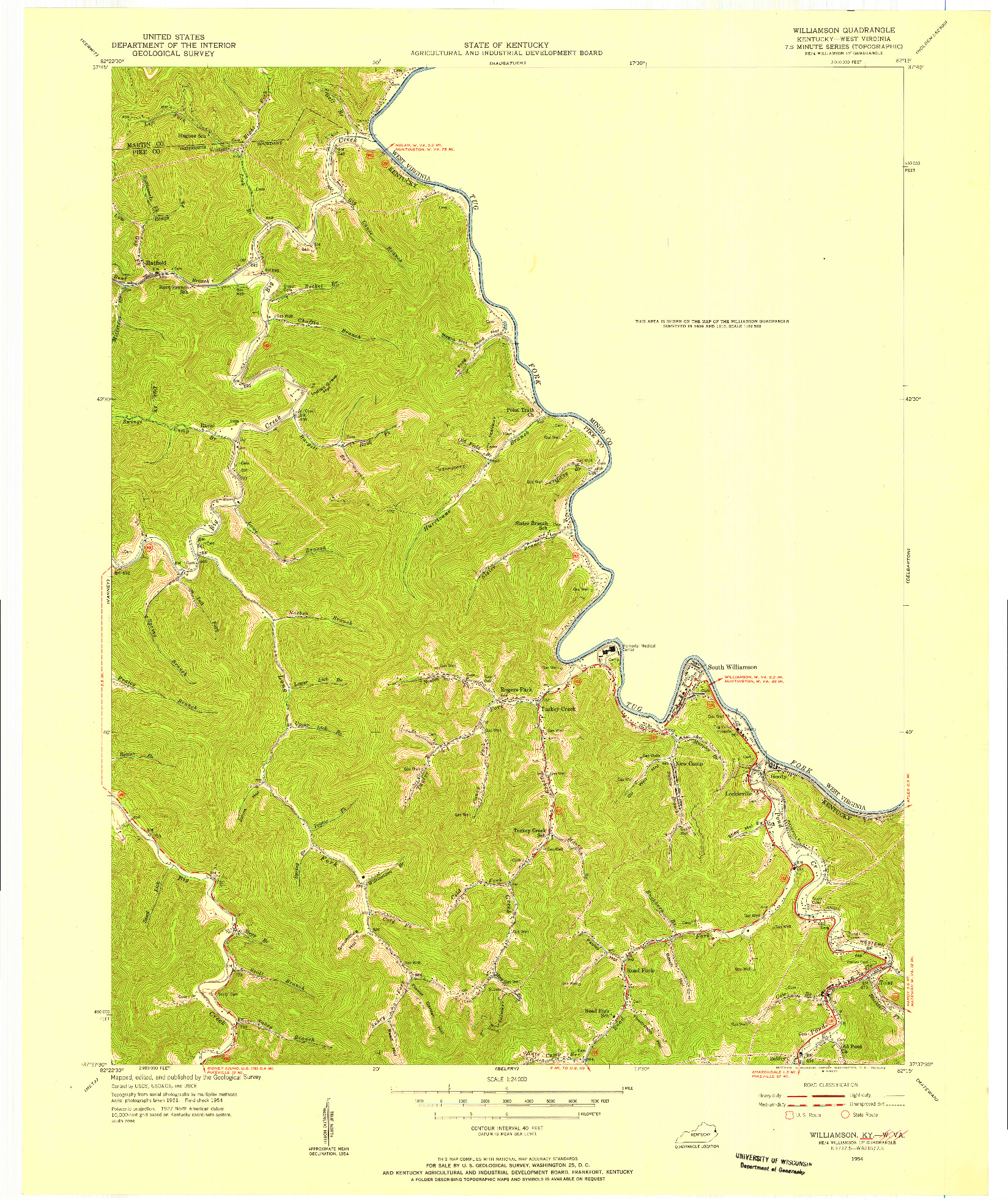 USGS 1:24000-SCALE QUADRANGLE FOR WILLIAMSON, WV 1954