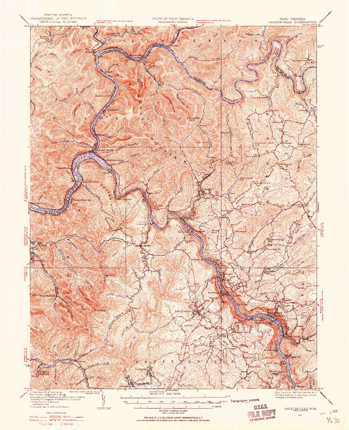 USGS 1:62500-SCALE QUADRANGLE FOR FAYETTEVILLE, WV 1928