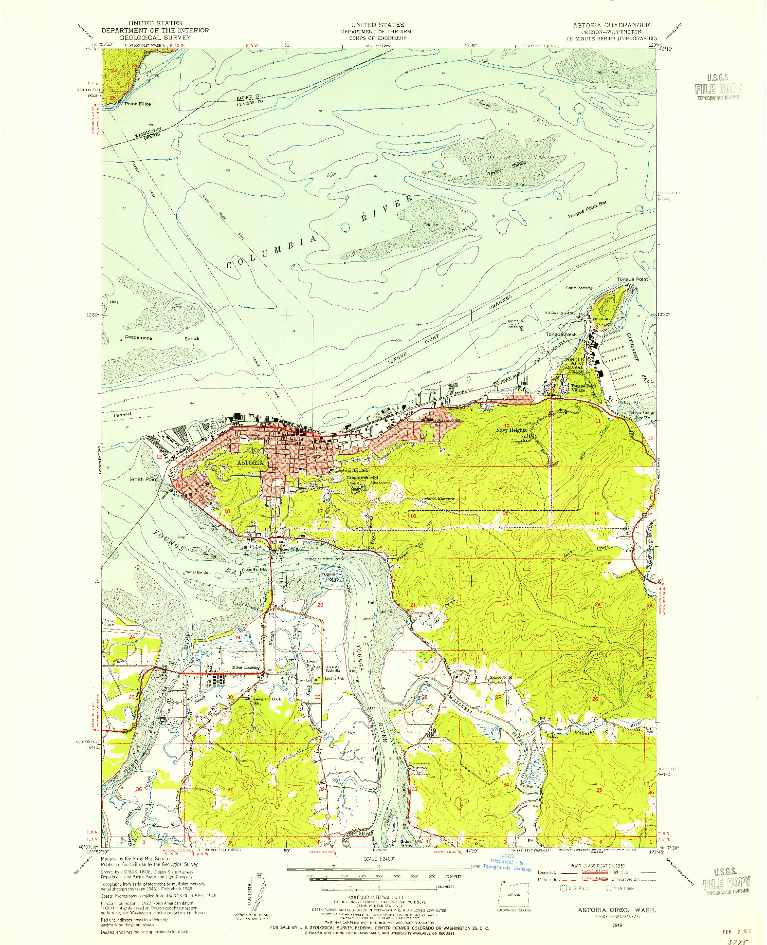USGS 1:24000-SCALE QUADRANGLE FOR ASTORIA, OR 1949