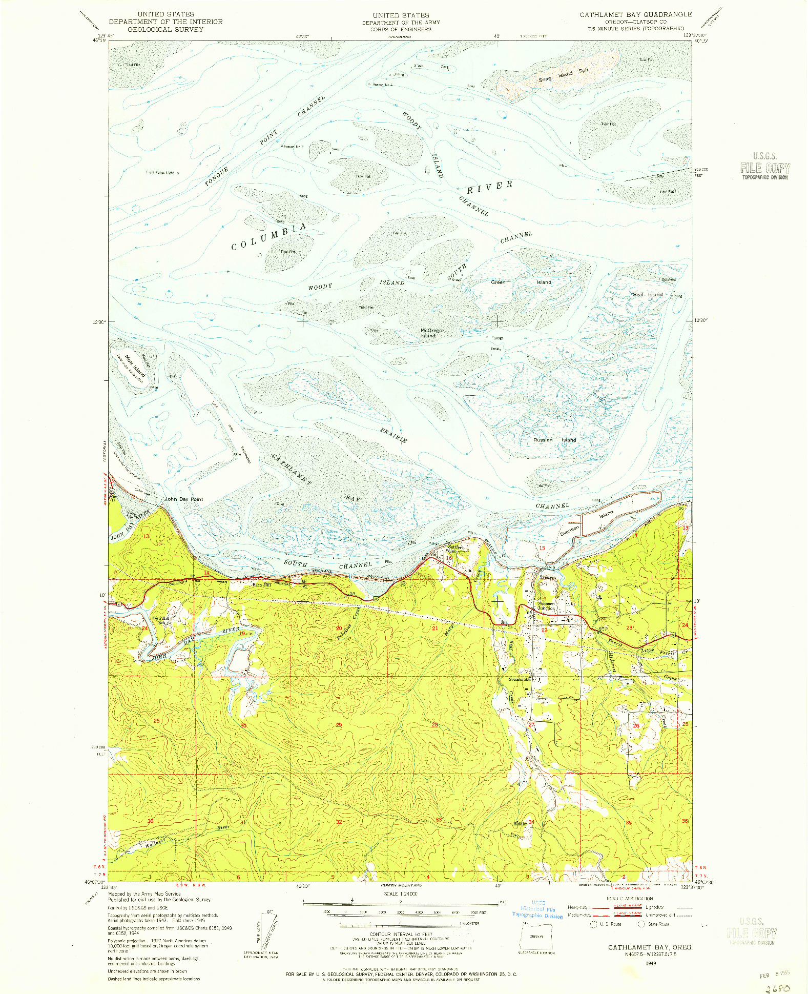 USGS 1:24000-SCALE QUADRANGLE FOR CATHLAMET BAY, OR 1949