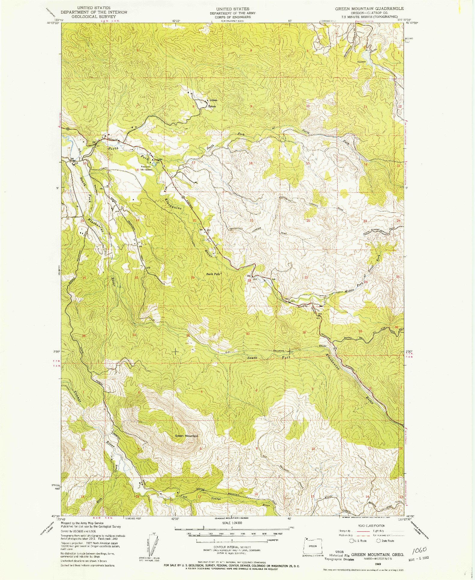 USGS 1:24000-SCALE QUADRANGLE FOR GREEN MOUNTAIN, OR 1949