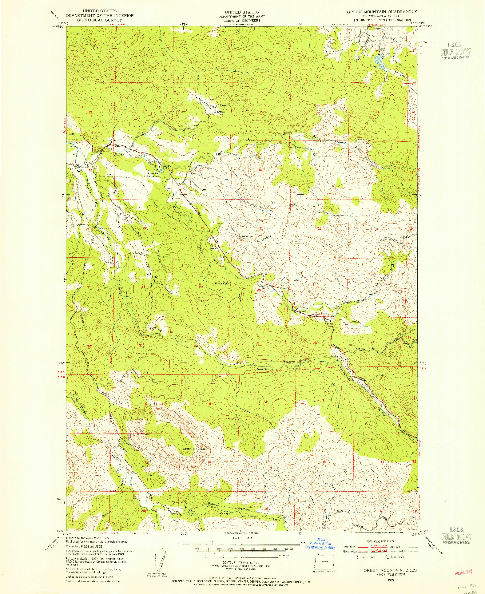 USGS 1:24000-SCALE QUADRANGLE FOR GREEN MOUNTAIN, OR 1949