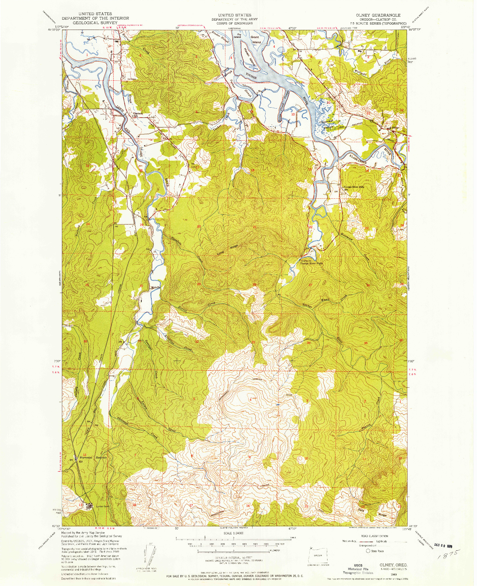 USGS 1:24000-SCALE QUADRANGLE FOR OLNEY, OR 1949
