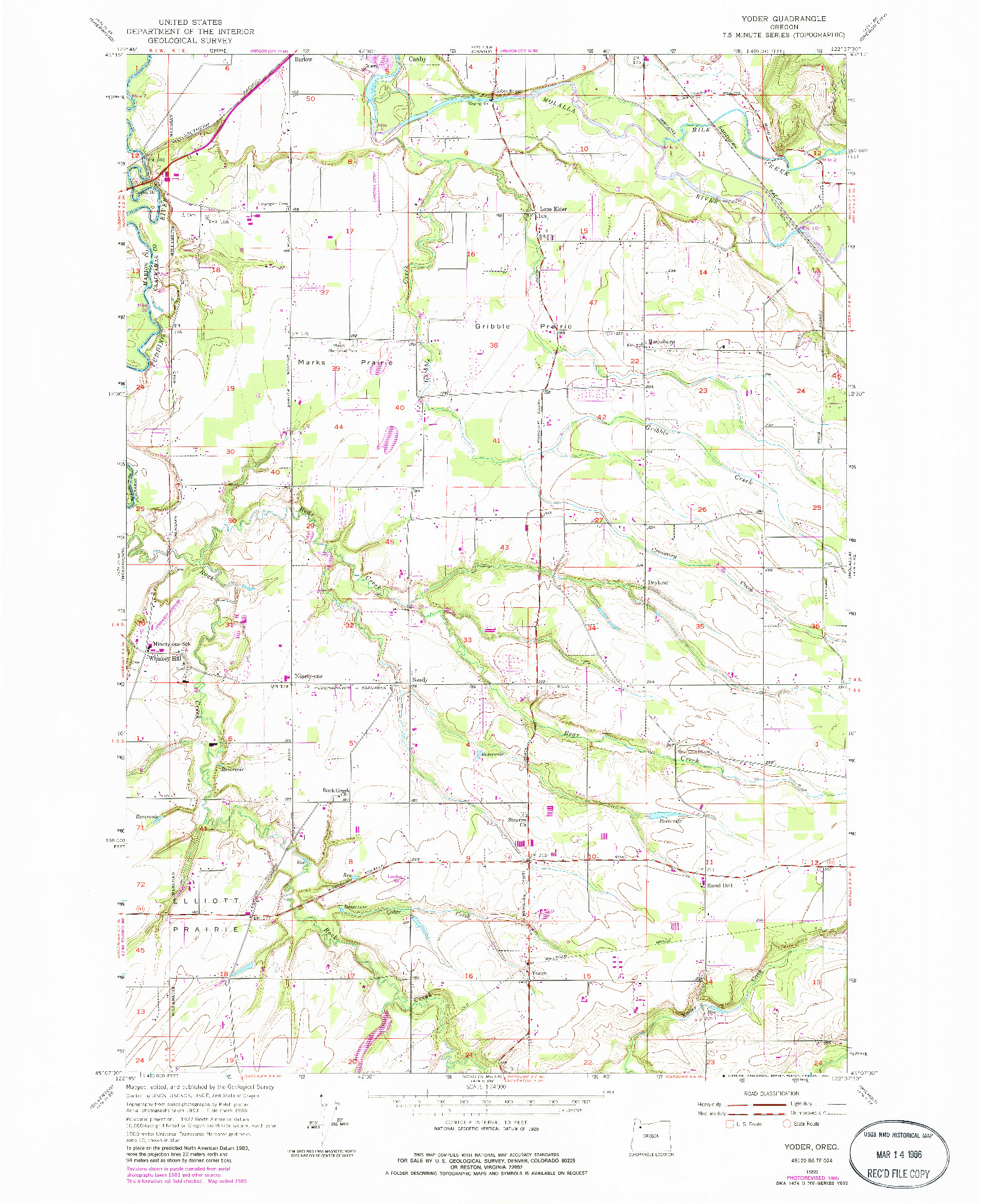 USGS 1:24000-SCALE QUADRANGLE FOR YODER, OR 1955