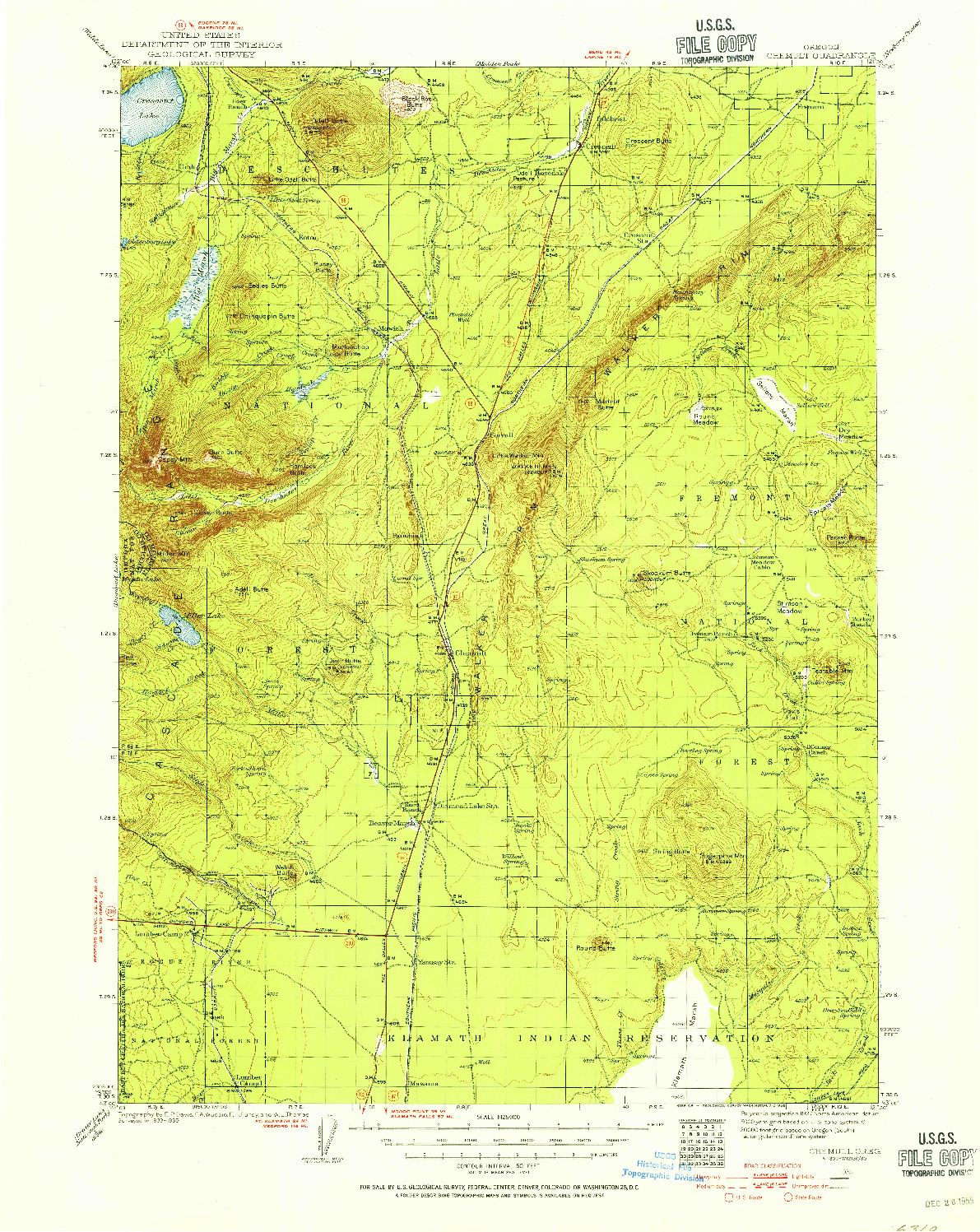 USGS 1:125000-SCALE QUADRANGLE FOR CHEMULT, OR 1935