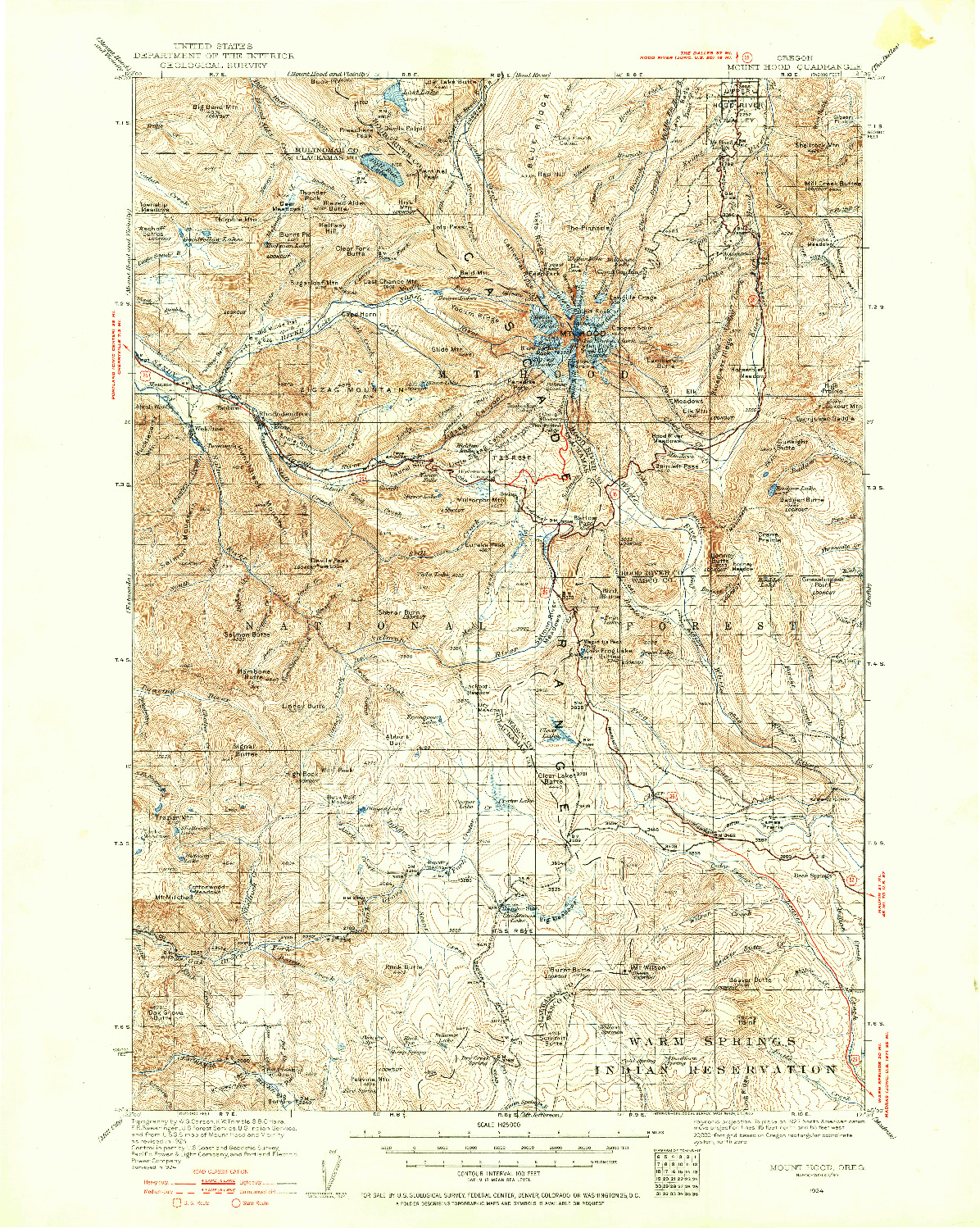 USGS 1:125000-SCALE QUADRANGLE FOR MOUNT HOOD, OR 1924