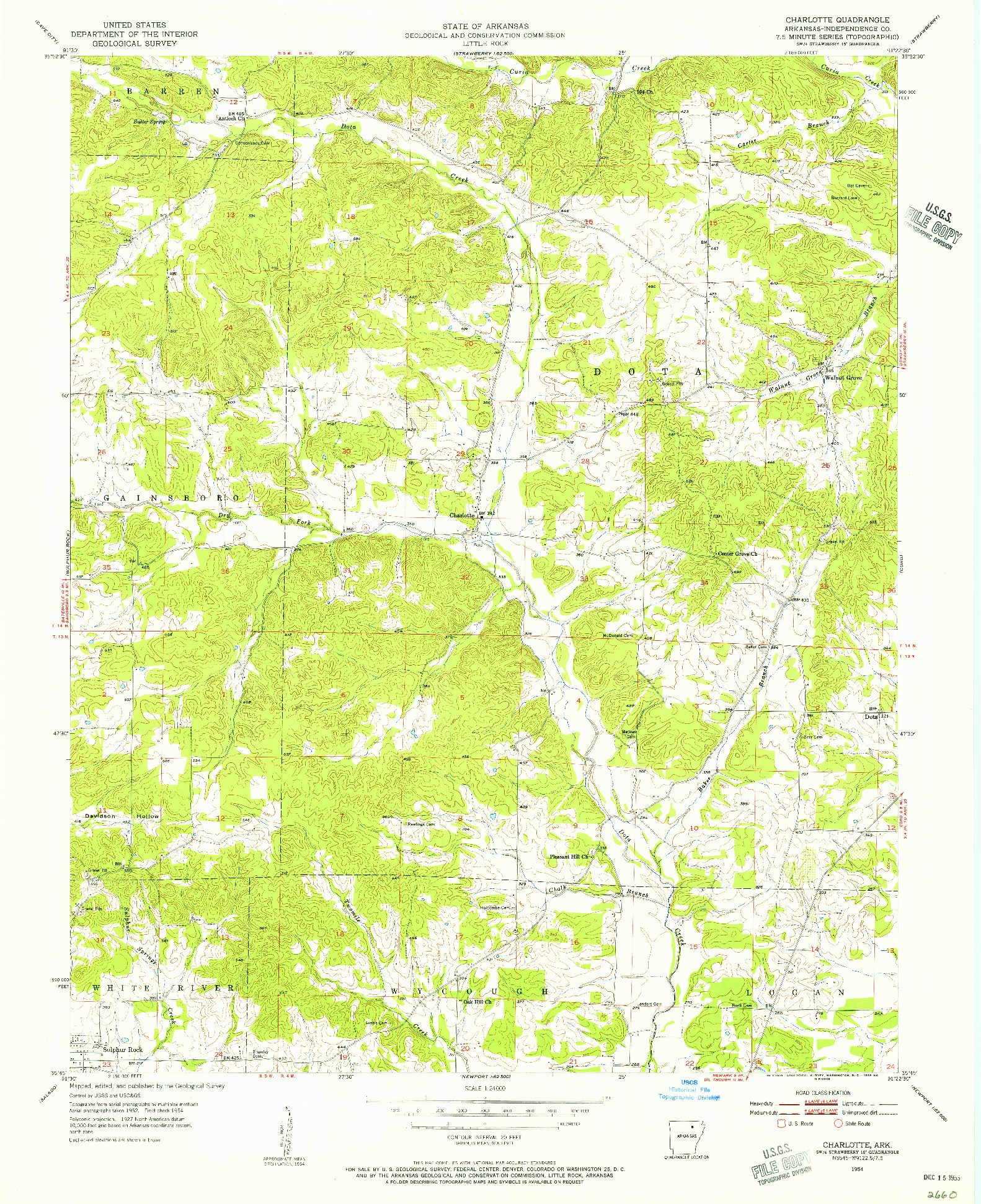 USGS 1:24000-SCALE QUADRANGLE FOR CHARLOTTE, AR 1954