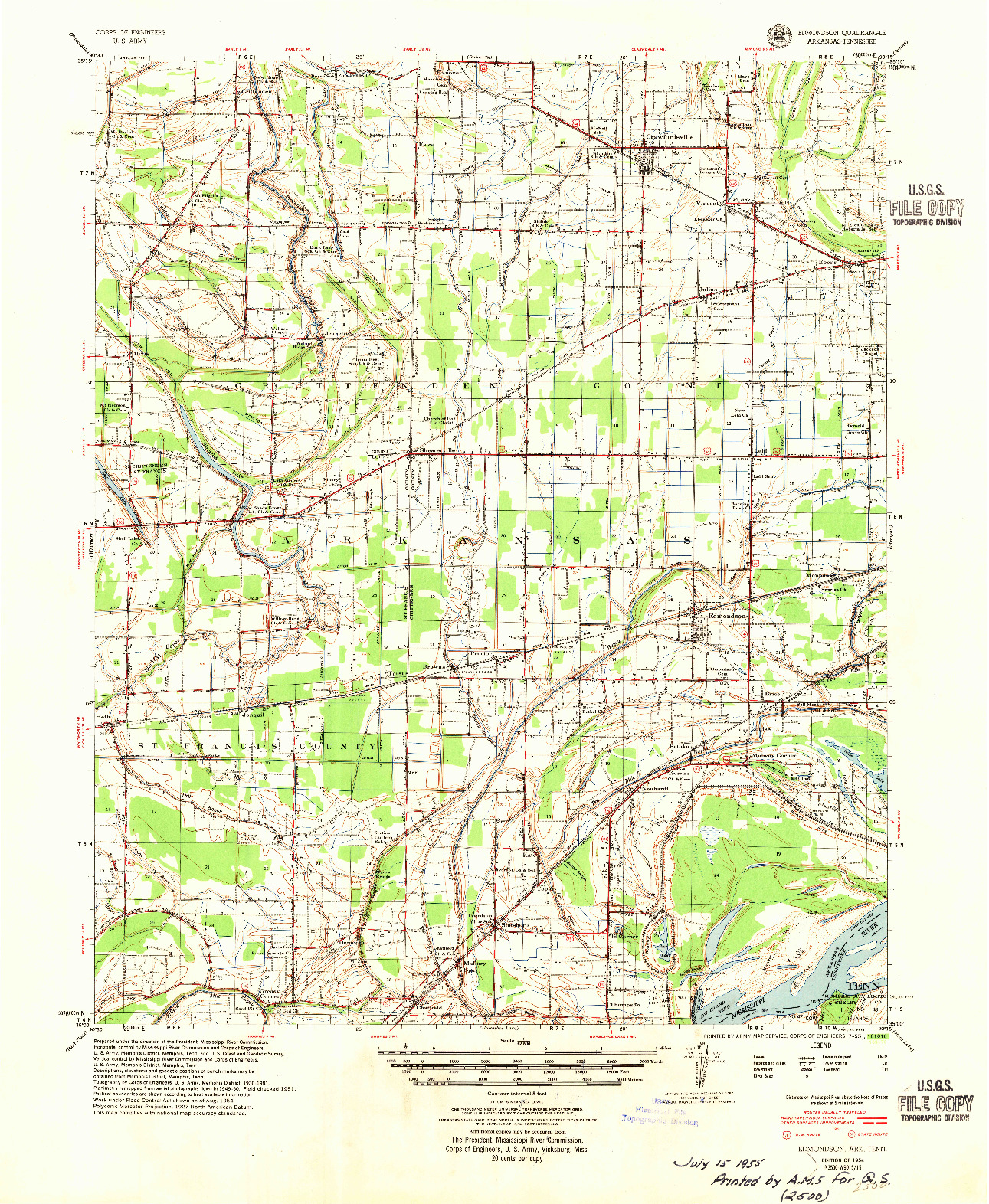 USGS 1:62500-SCALE QUADRANGLE FOR EDMONDSON, AR 1954