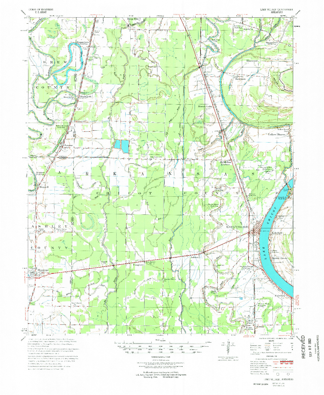 USGS 1:62500-SCALE QUADRANGLE FOR LAKE VILLAGE, AR 1955