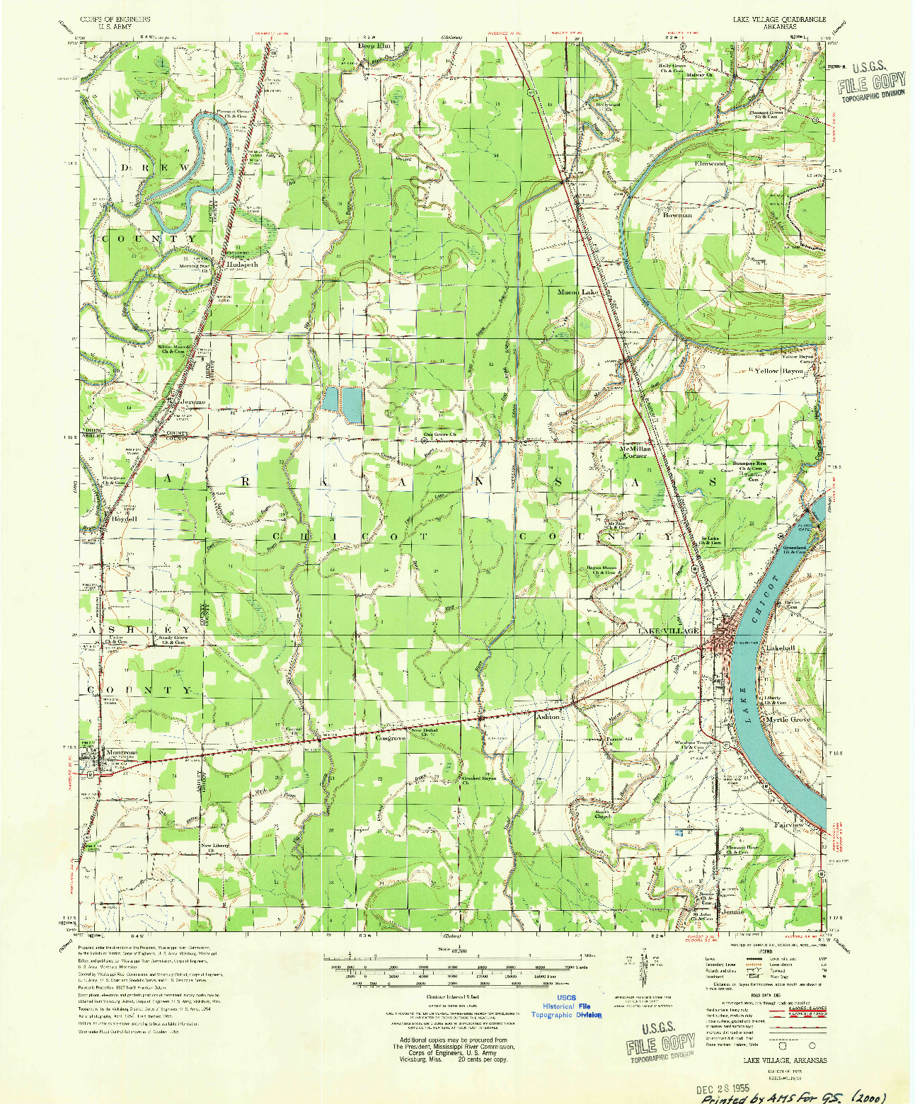 USGS 1:62500-SCALE QUADRANGLE FOR LAKE VILLAGE, AR 1955