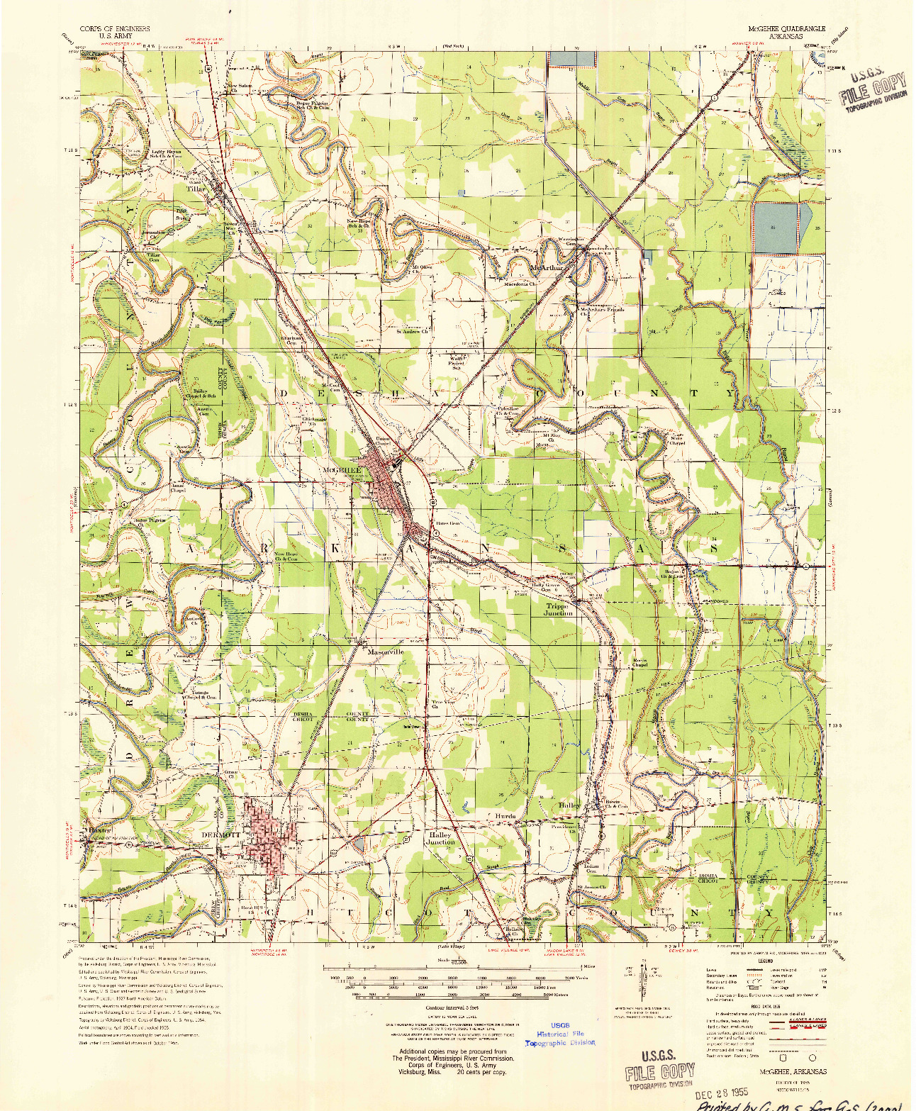 USGS 1:62500-SCALE QUADRANGLE FOR MCGEHEE, AR 1955