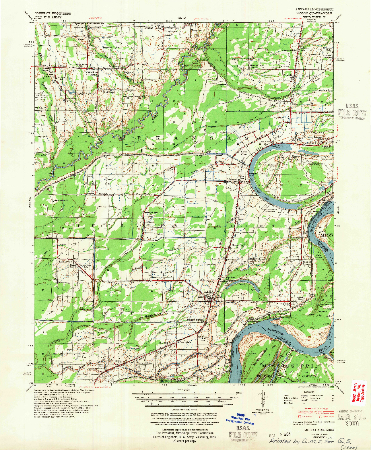 USGS 1:62500-SCALE QUADRANGLE FOR MODOC, AR 1948