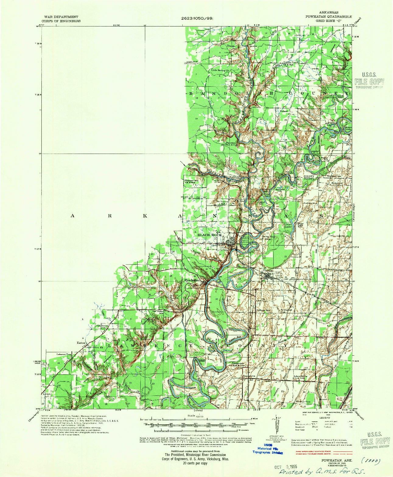 USGS 1:62500-SCALE QUADRANGLE FOR POWHATAN, AR 1935