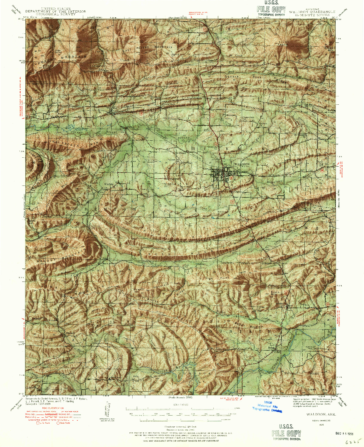 USGS 1:62500-SCALE QUADRANGLE FOR WALDRON, AR 1939