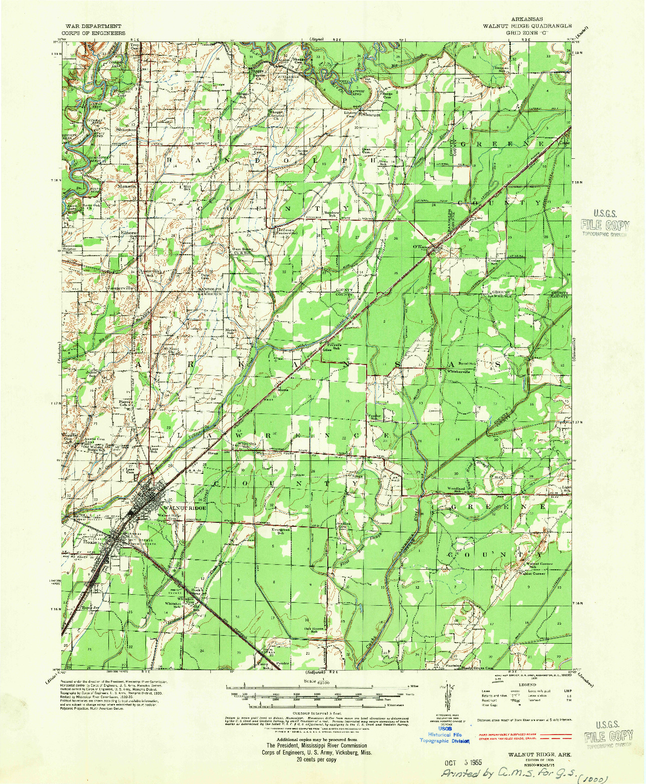 USGS 1:62500-SCALE QUADRANGLE FOR WALNUT RIDGE, AR 1935